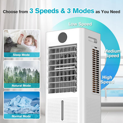  Climatiseur Portable Sans Fenêtre, Refroidisseur De Marais 3 En 1 Sans Canaux Avec Télécommande, Minuterie De 12 Heures Et Réservoir De 1 Gallon, 3 Modes, 2 Vitesses, Refroidisseur D'air