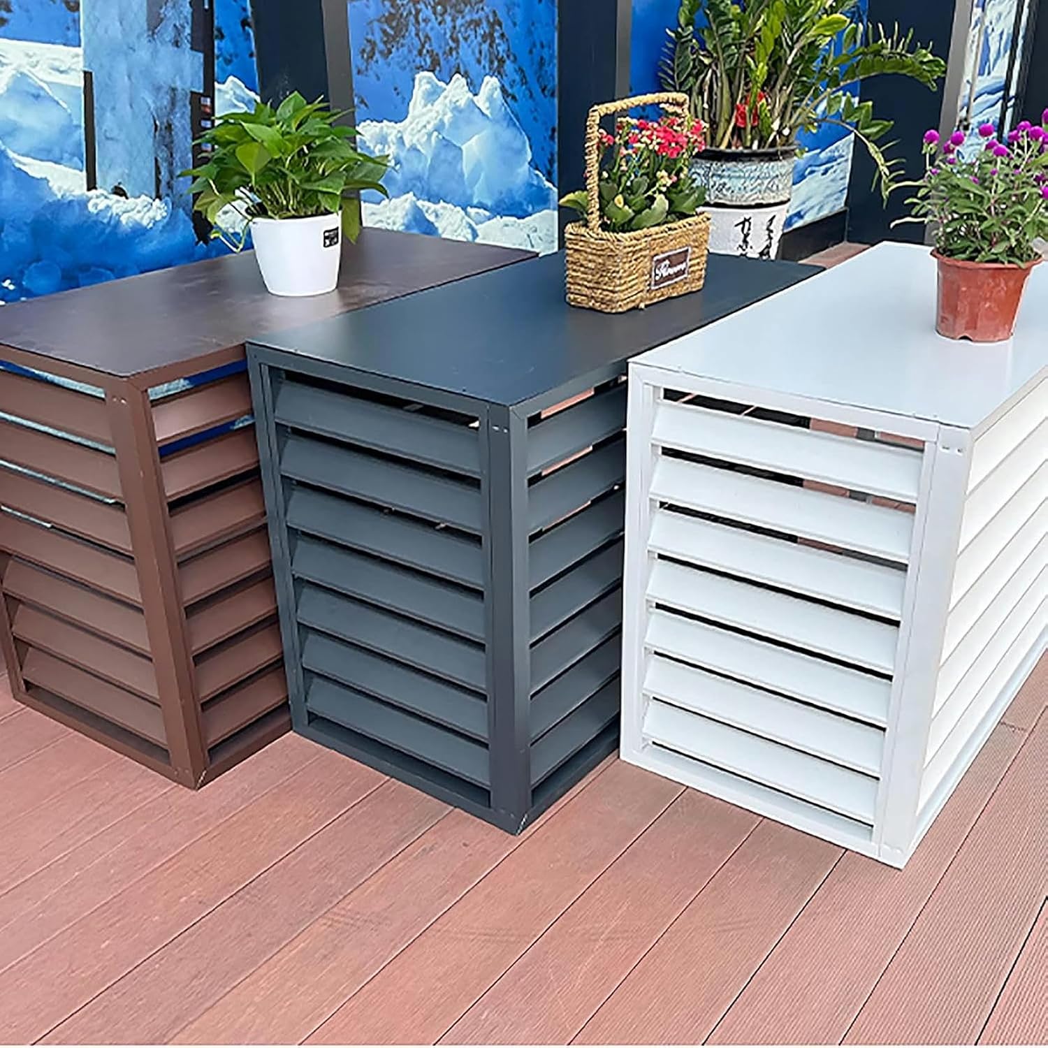  Housse De Protection Extérieure En Aluminium Pour Climatiseur Et Pompe à Chaleur, Résistante Aux Intempéries, Marron, Pour Poubelles Ou Unités De Climatisation, écran De