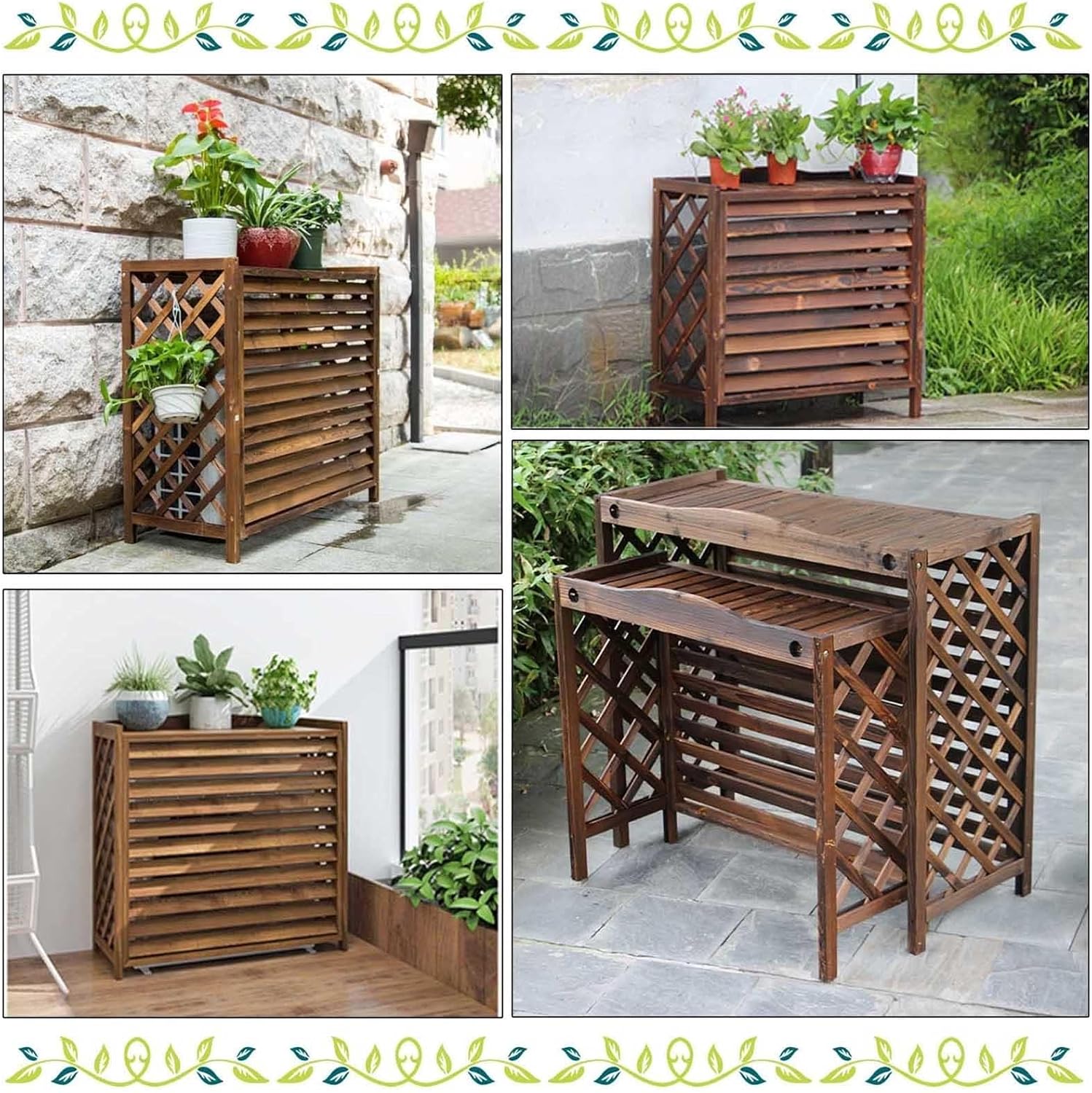 GENERIC Housse En Bois Marron Pour Climatiseur Avec Persiennes - Conteneur à Condensateur Caché Pour L'extérieur - Facile à Installer - Résistant Aux Intempéries