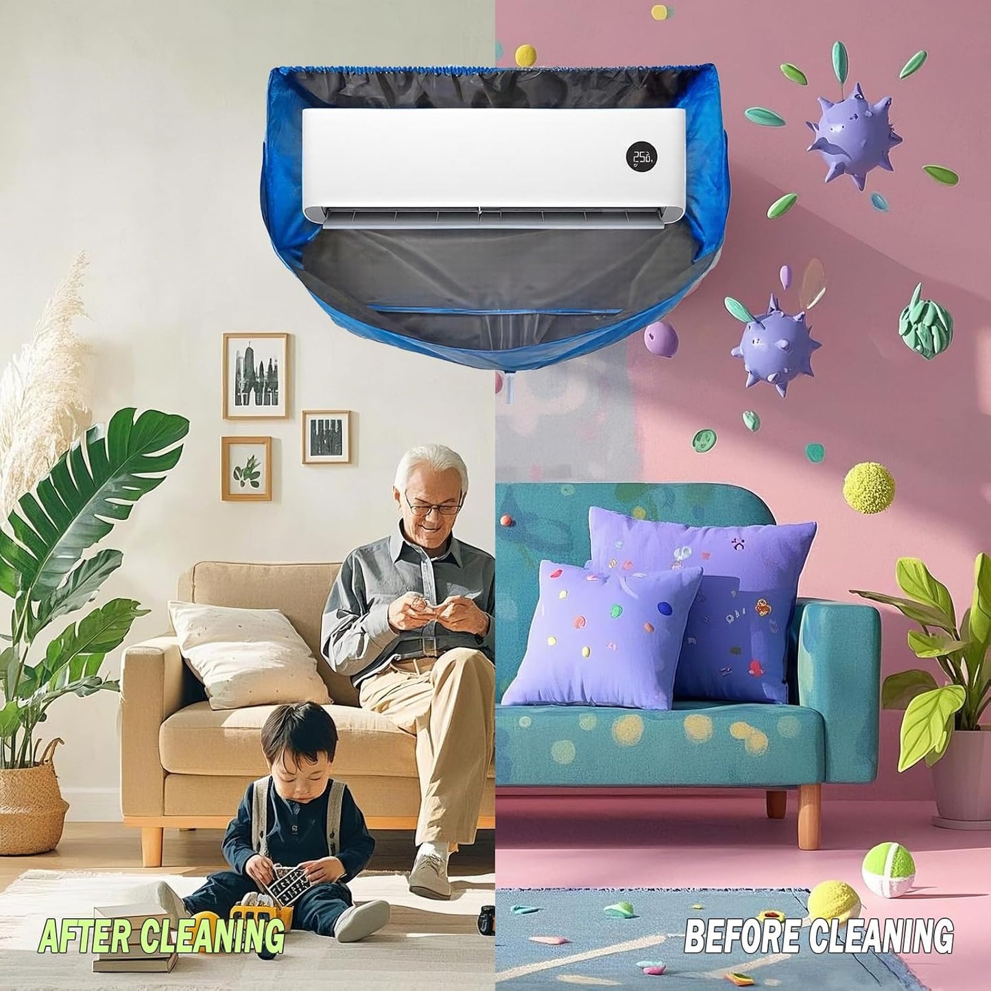  Kit Bâche Nettoyage Climatisation Mini Split, Couverture Complète Housse De Protection Étanche Pour Nettoyage Clim Mural Maison (Petite Taille)