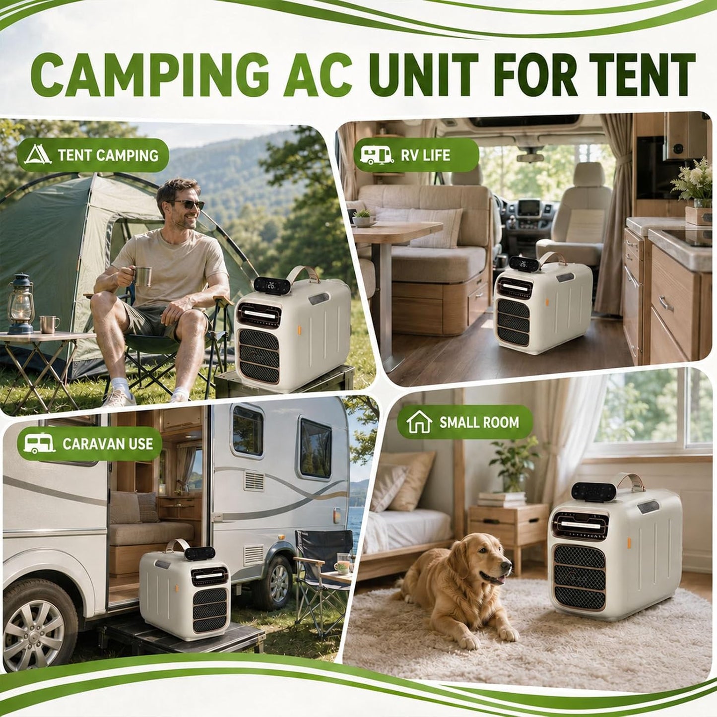  4700BTU Portable AC Pour VR, Tentes, Camping-Cars, 4-en-1 Chauffage De Refroidissement Déshumidifiant, Calme 45dB, Climatiseur Mobile Compact Pour Petits Espaces, 86-108 Pieds Carrés