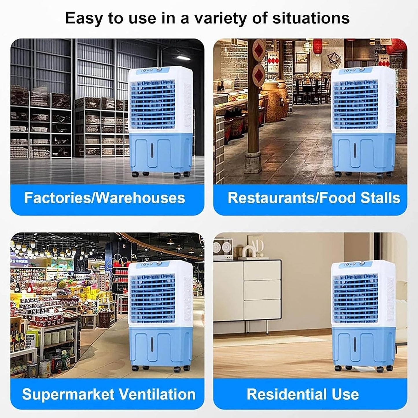 GENERIC Refroidisseur D'air évaporatif Portable, Refroidisseur De Marais Industriel Avec 3 Vitesses De Vent, Flux D'air Longue Portée Pour Usine, Entrepôt, Restaurant, Maison, Design Facile à Déplacer