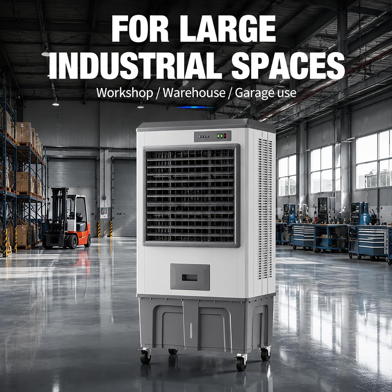 GENERIC Refroidisseur D'air Par évaporation Industriel, Ventilateur De Refroidissement à Eau Portable Avec Coussinets De Refroidissement à 3 Côtés, 3 Vitesses, Grand Réservoir D'eau Et Roues Pour Entrepôt