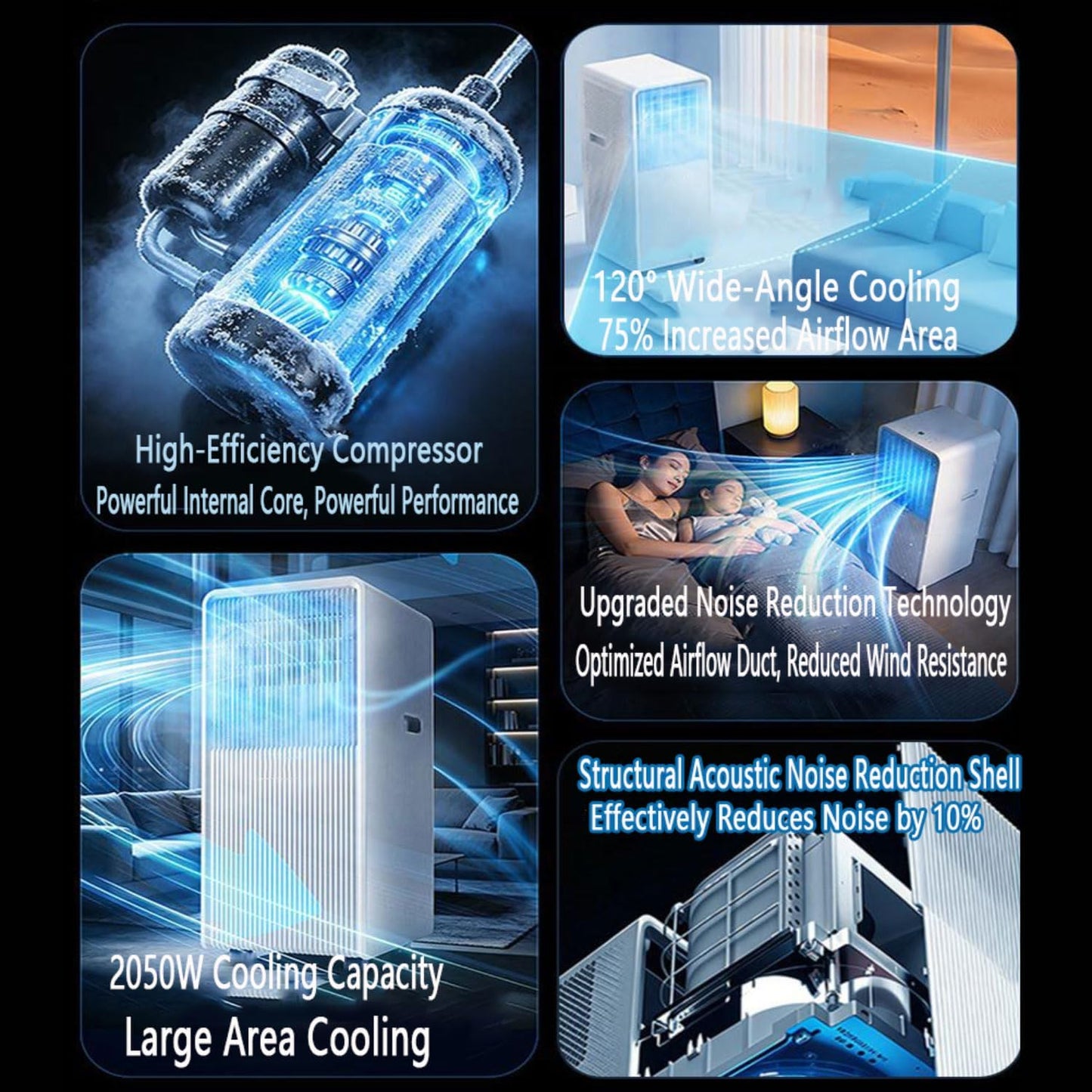  Climatiseur Portable 8000 BTU Refroidit Les Chambres Jusqu'à 300 Pieds Carrés, Unité De Climatisation Intelligente Avec Télécommande, Refroidissement Rapide, Déshumidificateur, Mode De Sommeil Silenci