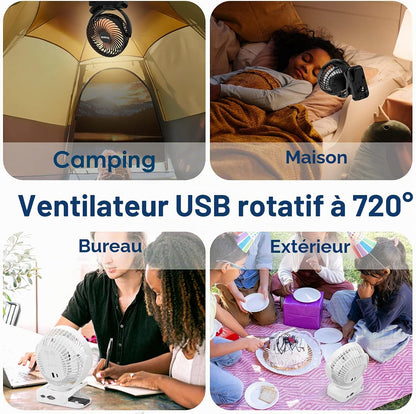  Simpeak 8000 MAh Ventilateur USB Avec Télécommande Mini Ventilateur Portable De Camping Ventilateur De Table Pince Avec 3 Vitesses| 3 Modes De Lumière LED| Rotation à 720°