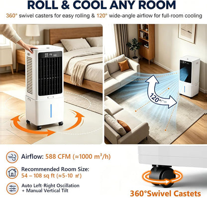 GENERIC Refroidisseur D'air Par évaporation Portable 3 En 1, Ventilateur De Climatiseur Télécommandé Avec Réservoir De 12 L, 3 Vitesses, For La Maison, La Chambre à Coucher, Le Bureau