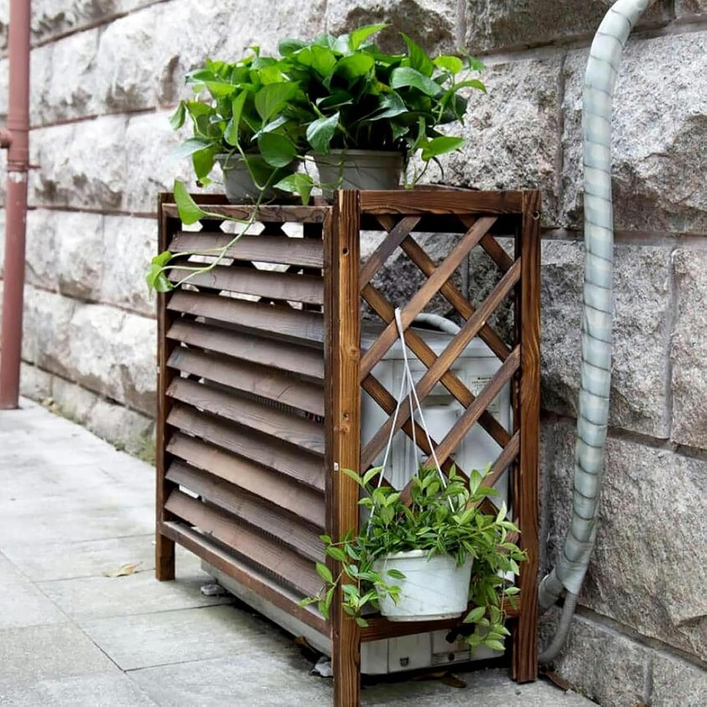  Housse Pour Climatiseur Extérieur – Séparateur D'espace à Persiennes En Bois Et Clôture élégant Support De Fleurs En Bois Massif Pour Jardin Et Terrasse