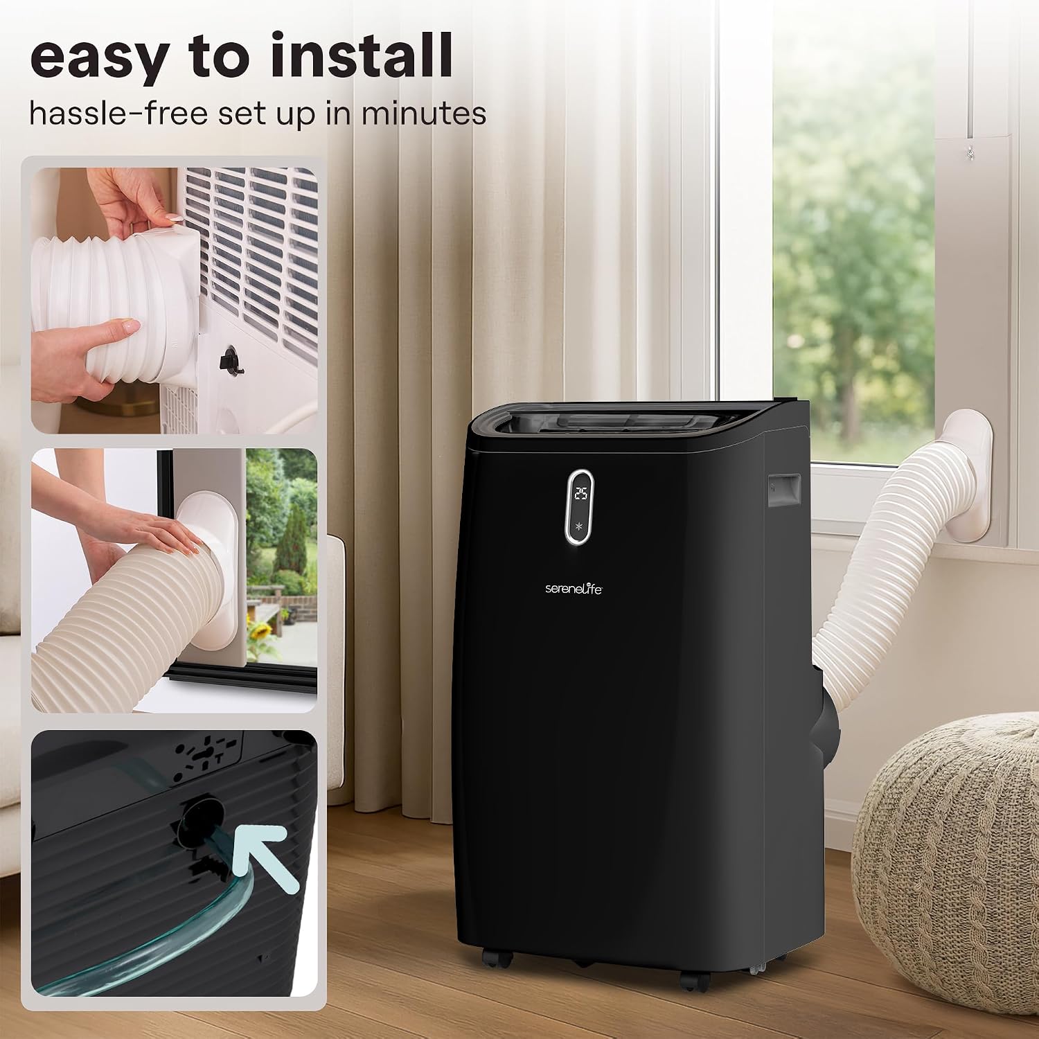  SereneLife Climatiseur Portable, Capacité 12000 BTU (ASHRAE) Unité De Refroidissement Maison Compacte A/C Avec Déshumidificateur Et Modes Ventilateur, Couverture De 380 M², Kit De Montage De Fenêtre