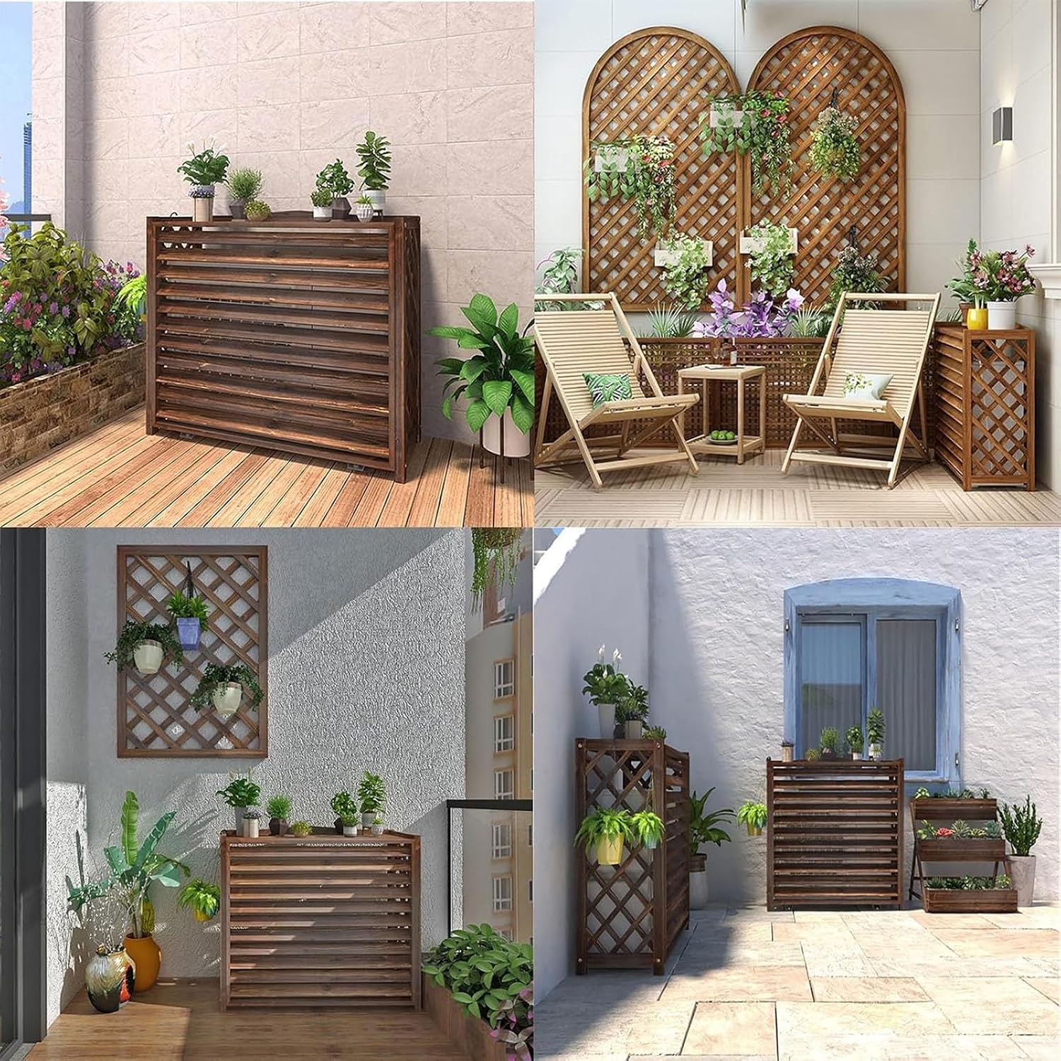 GENERIC Housse De Protection En Bois Pour Climatiseur Extérieur - Anti-corrosion - Grille Décorative Pour Pompe à Chaleur Et Support De Fleurs - 100 X 92 Cm