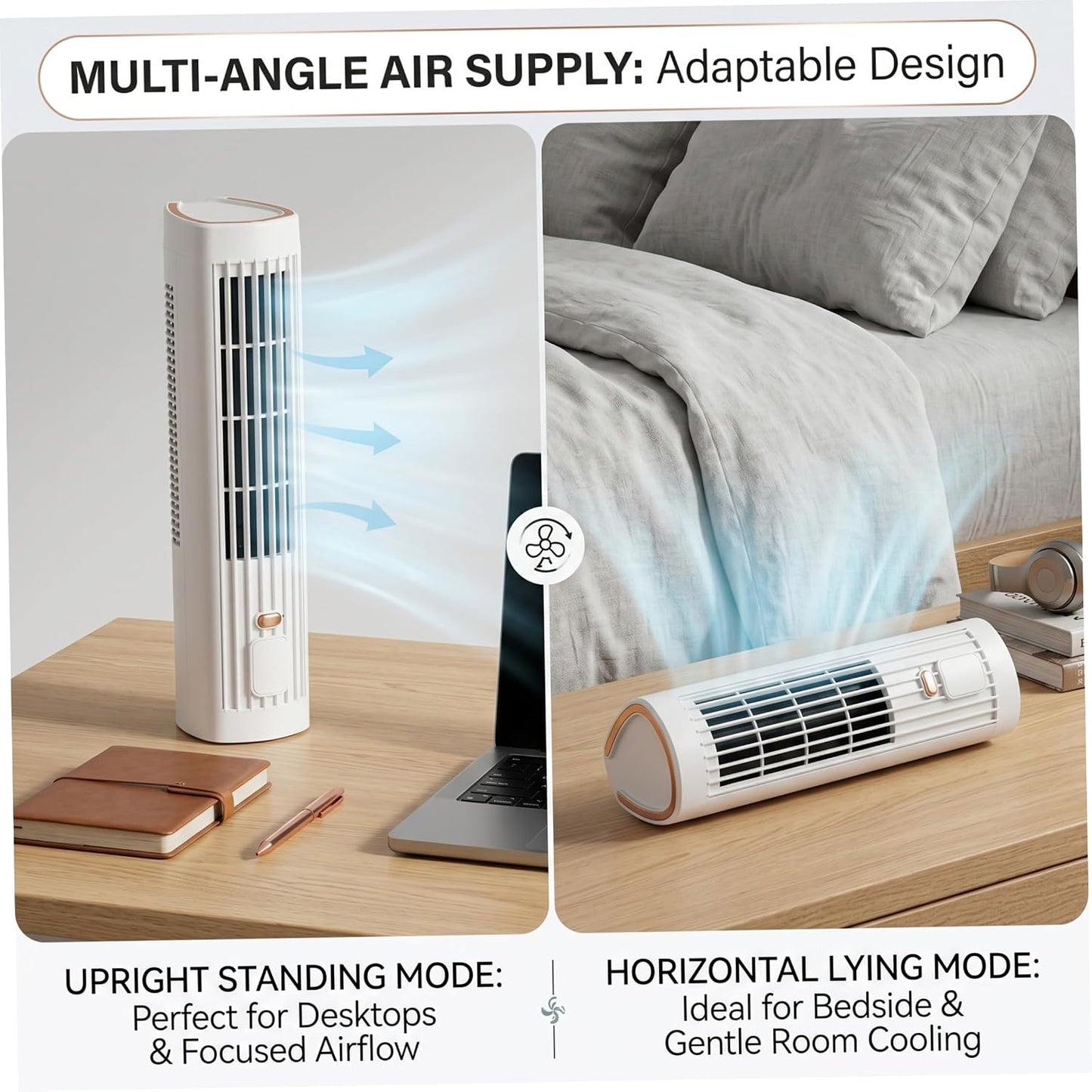  Climatiseur Personnel 2 En 1 à Chargement Sans Fil De 12 Pouces, Ventilateur Froid Portable Silencieux à 3 Vitesses Rechargeable Par USB, Mini Unité AC Pour Bureau, Maison, Dortoir, Blanc