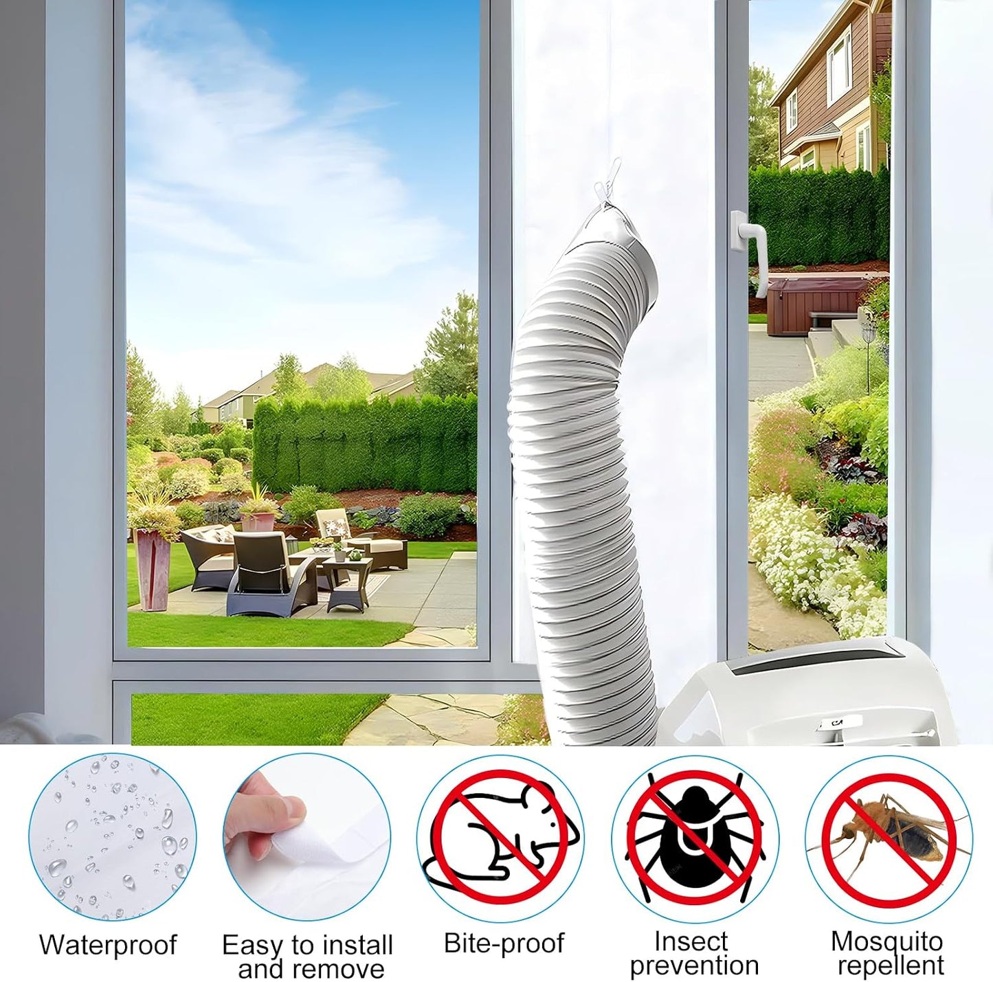  Joint De Fenêtre Pour Climatiseur Mobile, 400 Cm, Pour Climatiseur Mobile, Avec Tuyau D'évacuation Pour Climatiseurs Mobiles, Sèche-linge, Sèche-linge à évacuation (400 Cm)
