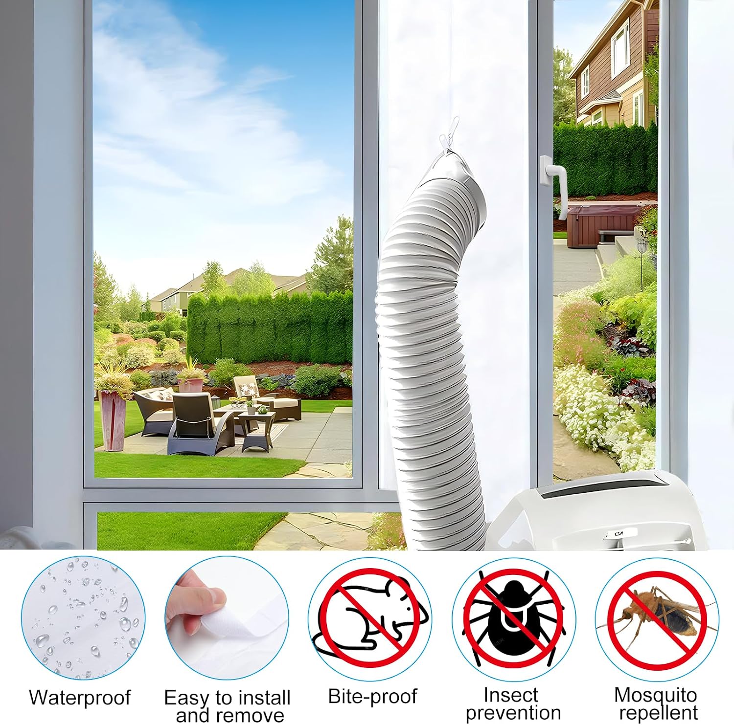  Joint De Fenêtre Pour Climatiseur Mobile, 400 Cm, Pour Climatiseur Mobile, Avec Tuyau D'évacuation Pour Climatiseurs Mobiles, Sèche-linge, Sèche-linge à évacuation (400 Cm)