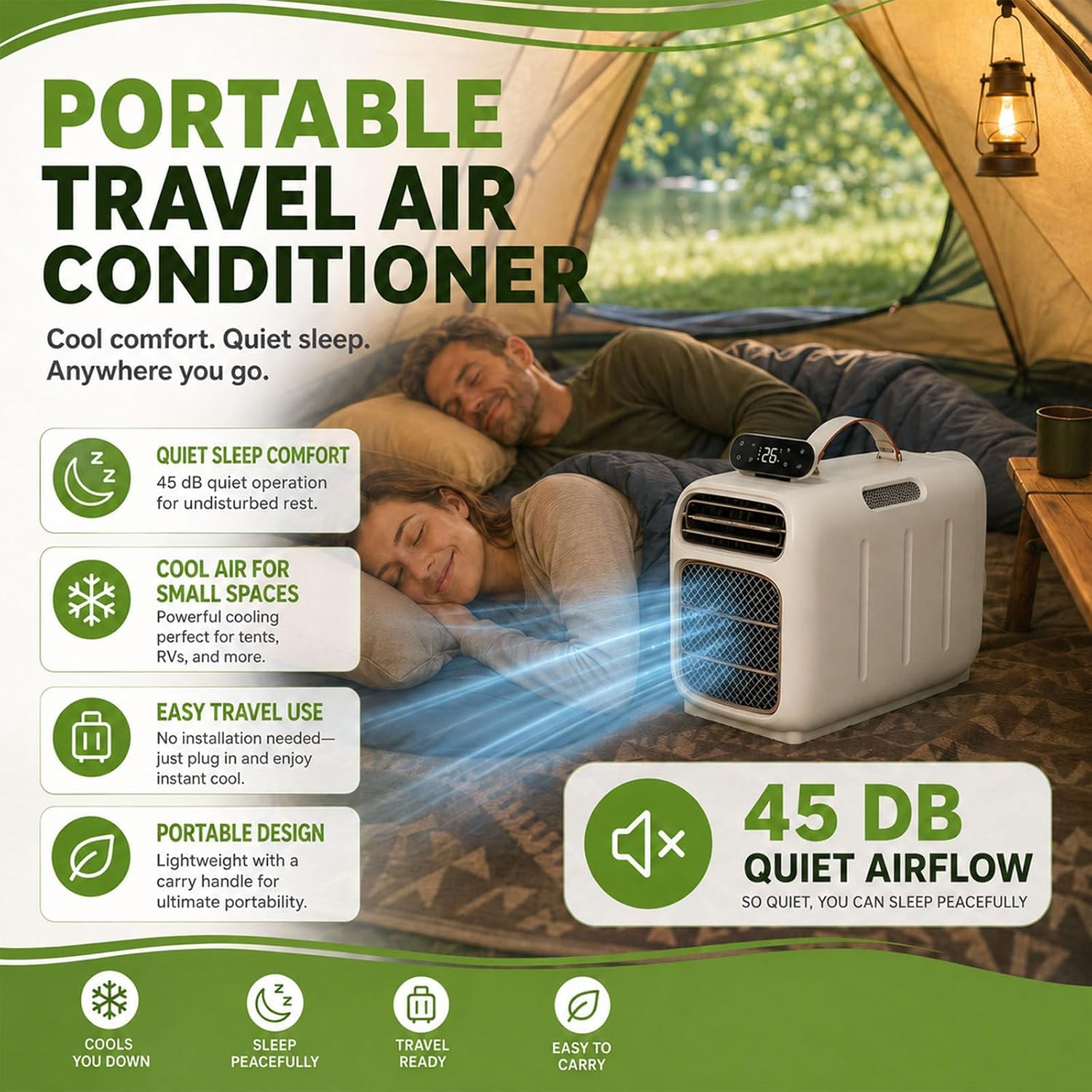  4700BTU Portable AC Pour VR, Tentes, Camping-Cars, 4-en-1 Chauffage De Refroidissement Déshumidifiant, Calme 45dB, Climatiseur Mobile Compact Pour Petits Espaces, 86-108 Pieds Carrés