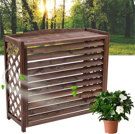 GENERIC Housse De Climatiseur D'extérieur Avec Lattes En Bois Et étagère De Rangement Pour Plantes – Protection Résistante Aux Intempéries Pour Climatisation – Décoration De Jardin élégante – Design Peu