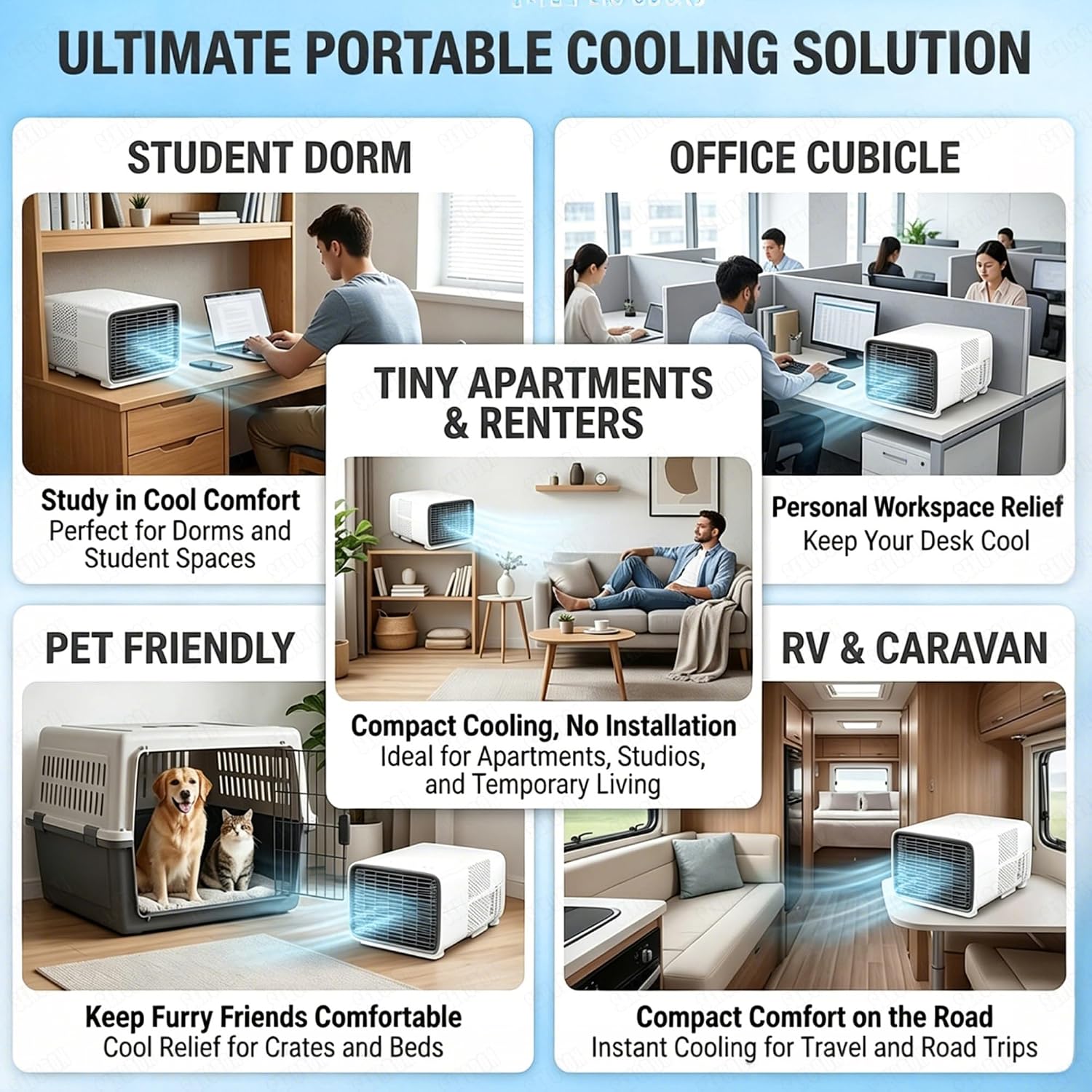  Mini Climatiseur Portable Pour Van, Camping-Car Et Caravane, Refroidissement Rapide 2700 BTU, Petit Climatiseur De Voyage Léger Et Prêt à L'Emploi, Basse Consommation 280W