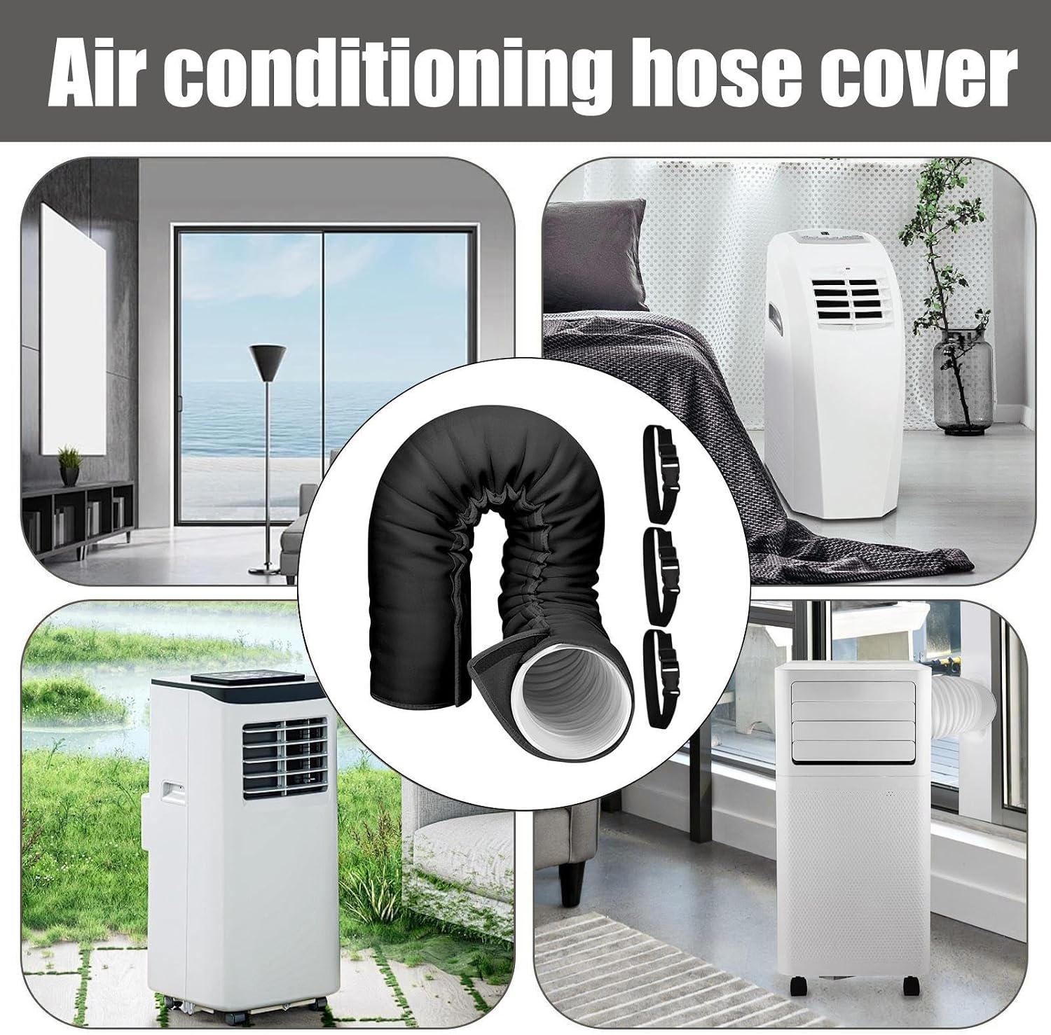  Manchon Isolant Pour Tuyau Ca Portable, 150x53cm Avec 3 Sangles À Boucle | Housse Protection Tuyau Climatiseur Portable Pour 5, 5.9In, Pour Hiver Extérieur Intérieur Garage Camping-Car