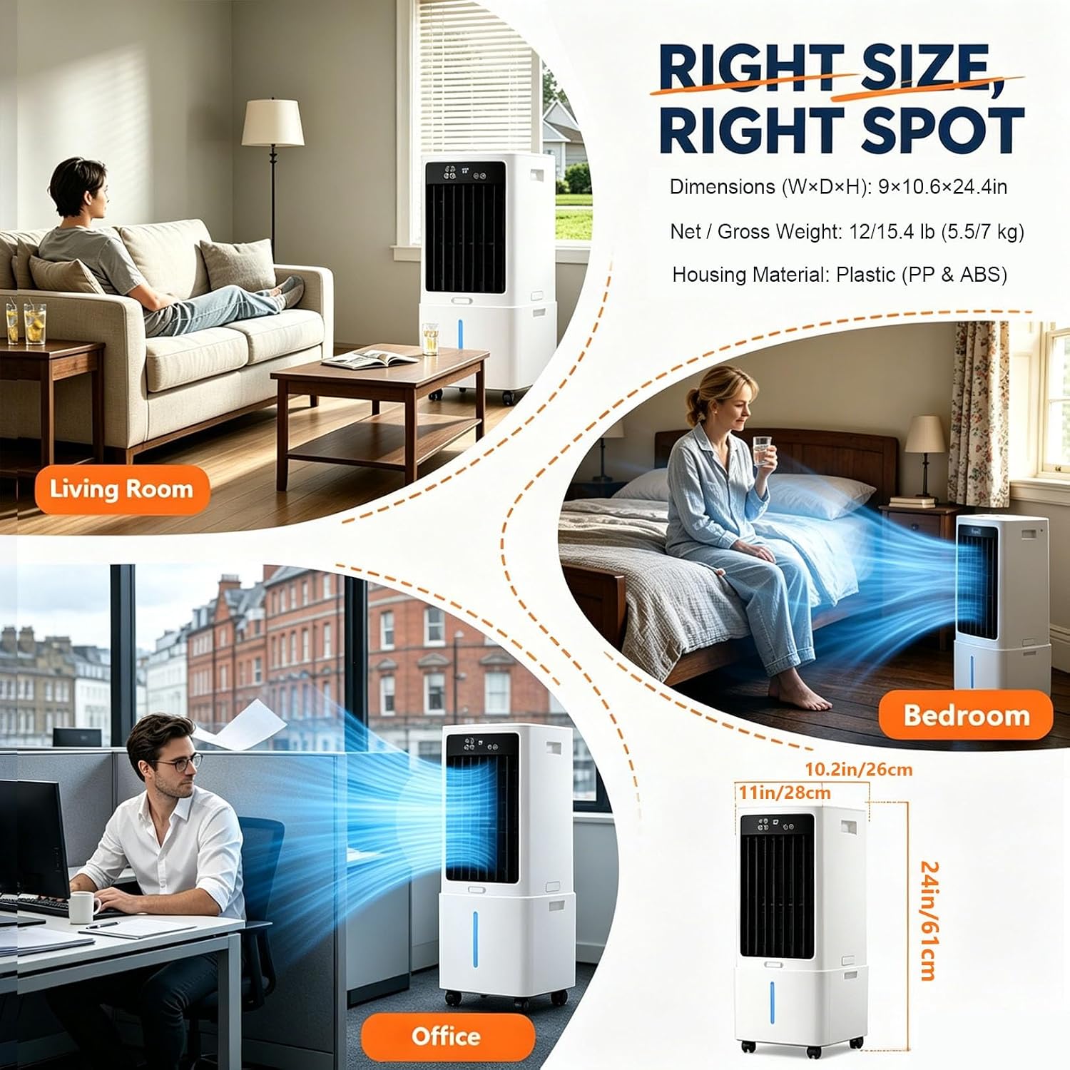 GENERIC Refroidisseur D'air Par évaporation Portable, Réservoir De 12 L, Refroidissement Rapide Par Rideau D'eau 588 CFM, Ventilateur à 3 Vitesses, Climatisation Sans Fenêtre, Télécommande Pivotante à 120°