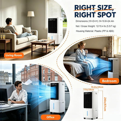 GENERIC Refroidisseur D'air Par évaporation Portable, Réservoir De 12 L, Refroidissement Rapide Par Rideau D'eau 588 CFM, Ventilateur à 3 Vitesses, Climatisation Sans Fenêtre, Télécommande Pivotante à 120°