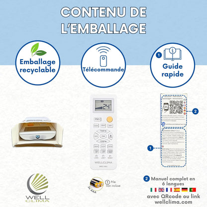  Wellclima WEC-HA1 Télécommande Pour Climatiseur Pour Haier, Pour HEC, Pour Candy, Plus Complète Que Les Universelles, Prête à L’Emploi Avec Fonctions Spéciales, Pour Inverter Et Pompe à Chaleur