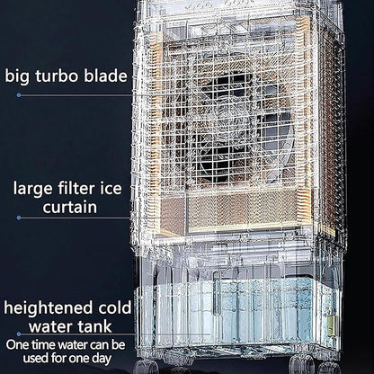  Climatiseur Portable, Rafraîchisseur D'air Par évaporation à 3 Vitesses, Réservoir D'eau De 80 L, Diffusion D'air Grand Angle De 120°, Portée De Refroidissement De 20 M,