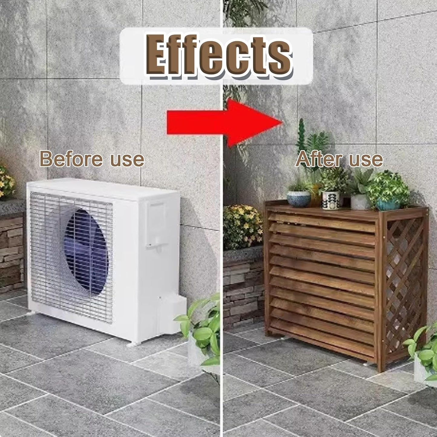  Écran De Protection Pour Climatiseur Extérieur En Bois – Panneau De Confidentialité Autoportant Pour Unités De Climatisation – Housse Résistante Aux Intempéries (105 X 47 X 80 Cm)