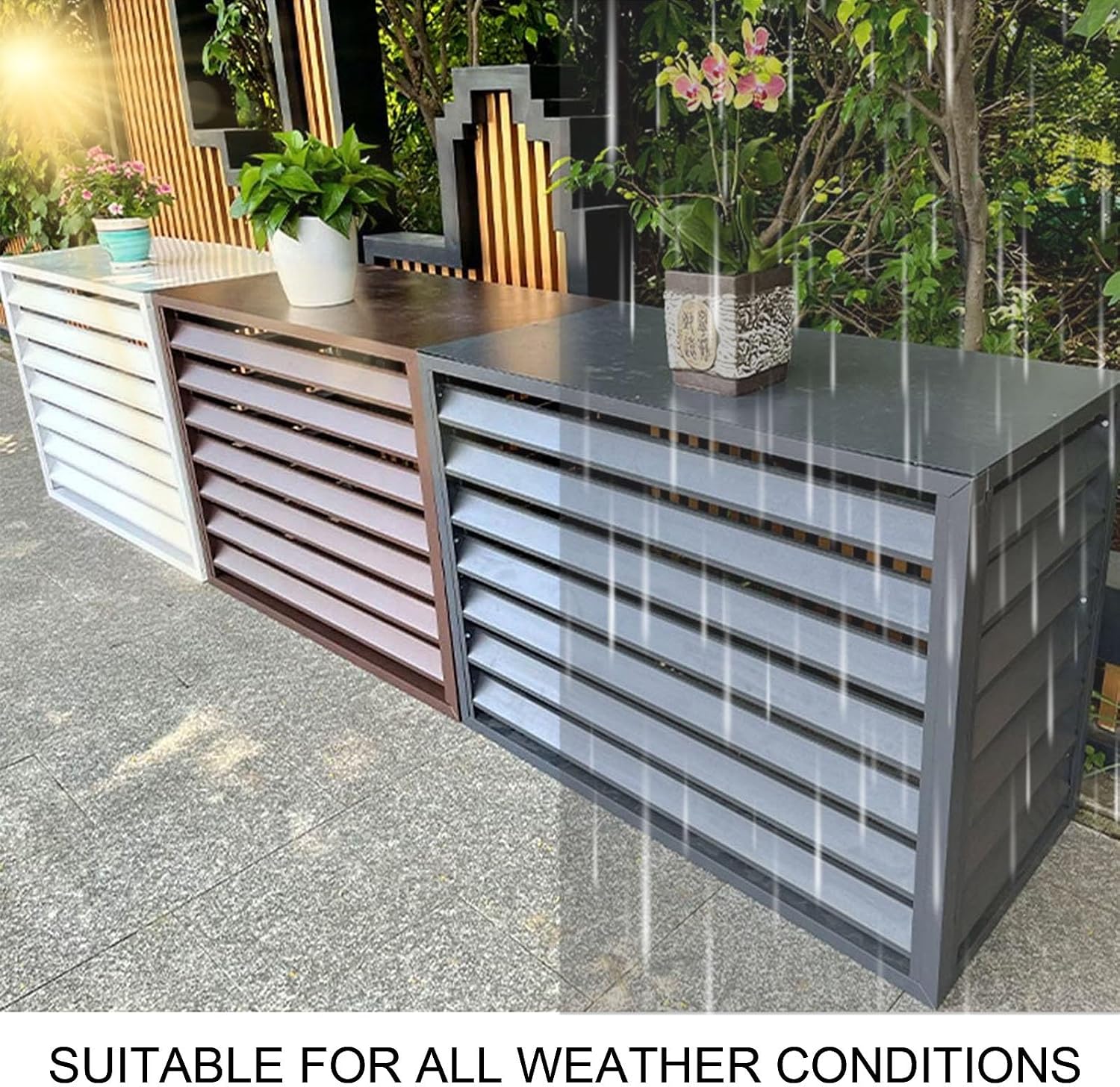 GENERIC Clôture D'intimité Pour Climatiseur Extérieur - Couverture En Aluminium Pour Climatiseurs - Gris - 110 Cm - Écran Extérieur Pour Dissimuler Les Climatiseurs Et Améliorer L'esthétique De La Cour