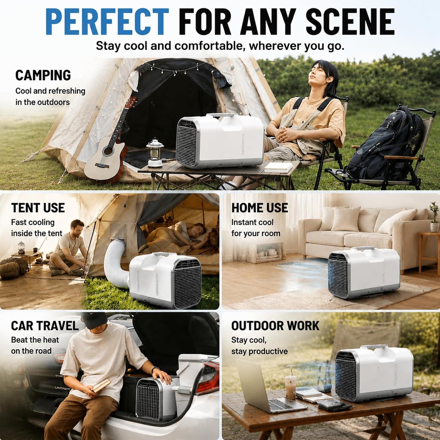  Climatiseur Portable Tente 4000 BTU, Sans Fenêtre Pour Tente RV Camion Van Garage Mini Climatiseur Silencieux 420W Basse Consommation Intérieur Extérieur