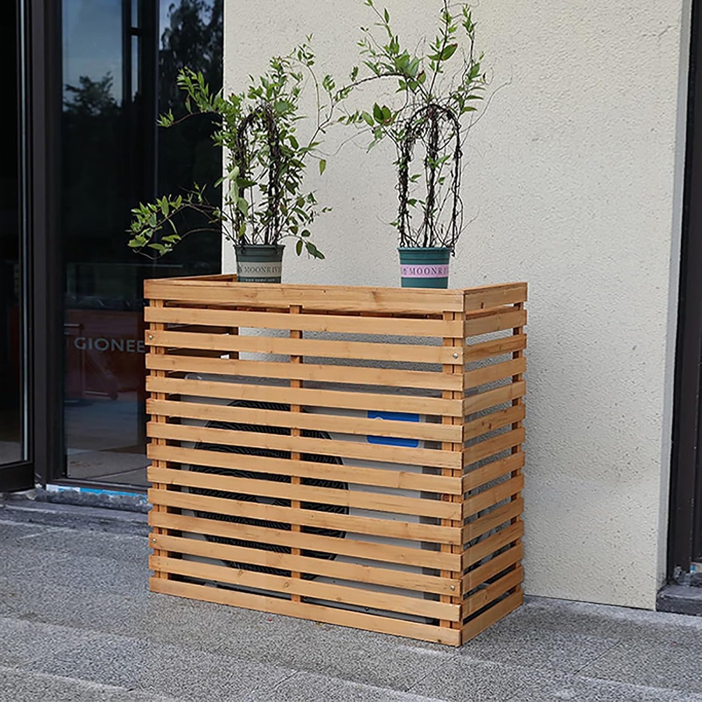  Housses Décoratives Pour Climatiseur Pour Clôture Extérieure – Housse élégante En Bois Pour Unité De Climatisation Et Support De Plante Avec Protection Supérieure – Design Résistant Aux Intempéries