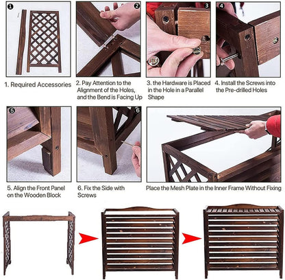  Housse De Protection Pour Climatiseur Extérieur En Bois Massif Pour Unités De Climatisation, écran Décoratif En Bois Et Support De Fleurs Résistant Aux Intempéries Pour Unité De Climatisation