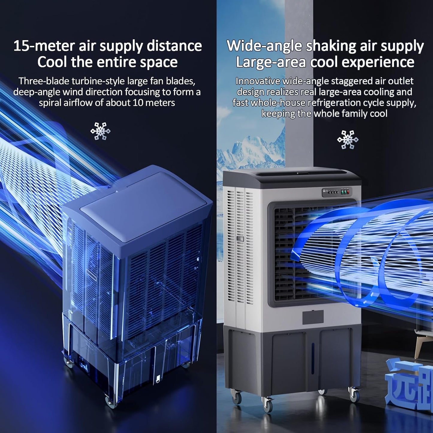  Refroidisseur D'air Par évaporation De 130 Cm (51 Po), Débit De 3900 Pi³/min, Réservoir De 75 Litres (19,8 Gal) Et 4 Compartiments à Glace, Télécommande, Minuterie De 12 H, Oscillation, Ventilateur
