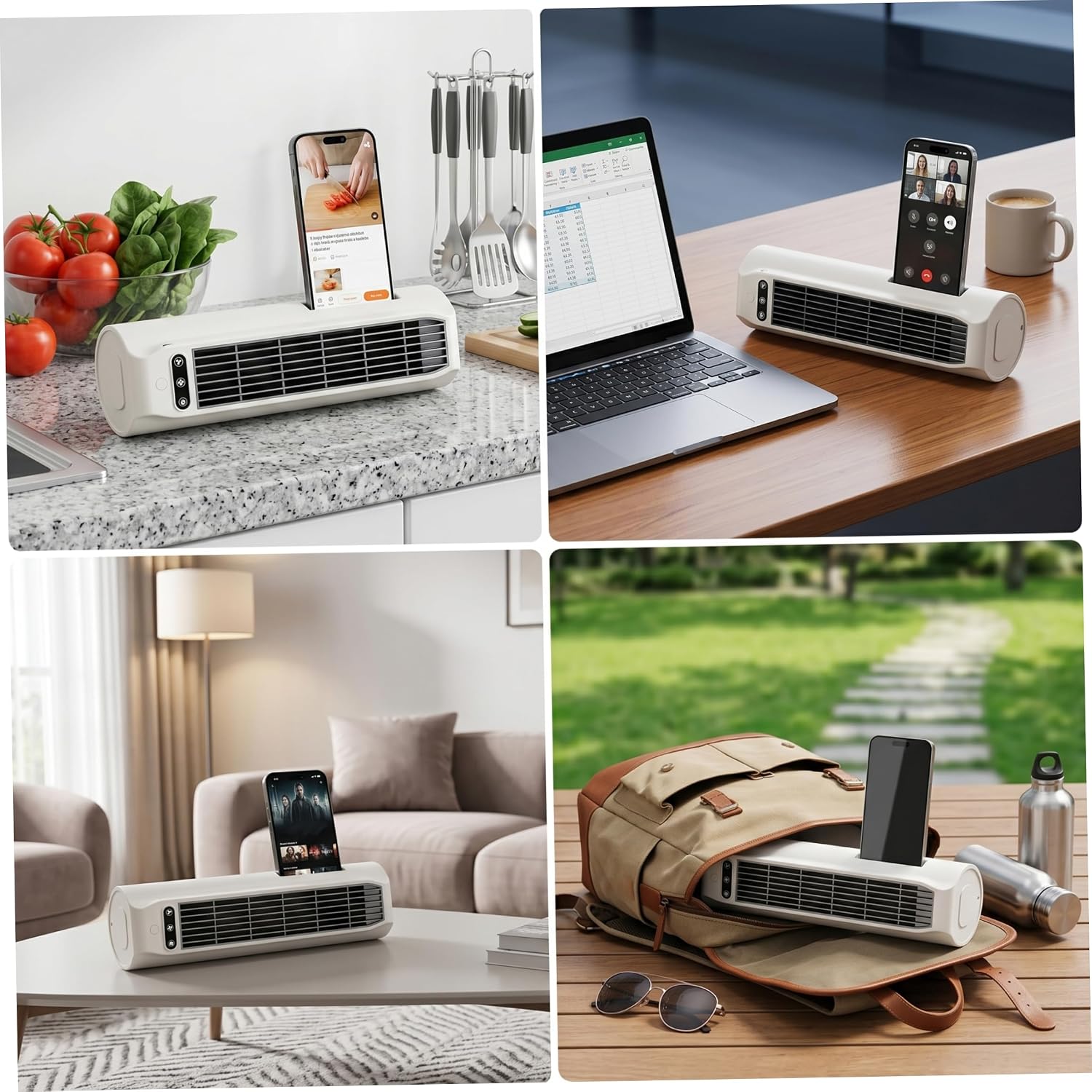  Lot De 2 Climatiseurs Sans Fil, Petit Ventilateur Tour Rechargeable Par USB à 3 Vitesses, Ventilateur De Refroidissement Sur Pied, Mural Et Couché Avec Support Téléphone Pour La Maison Et Le Burea