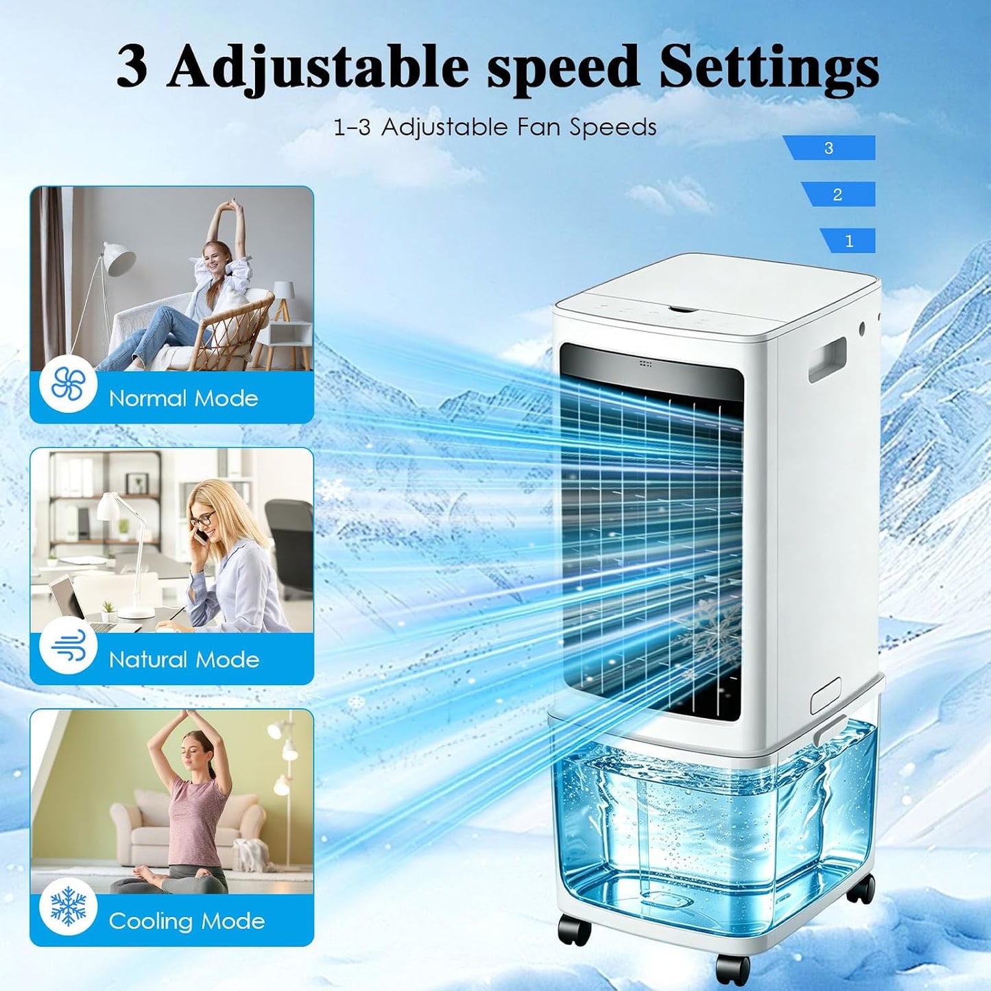  Rafraîchisseur D'Air 12L 4-en-1 Climatiseur Mobile, Humidificateur Purificateur Avec Télécommande Et 2 Packs De Glace, Écran Tactile