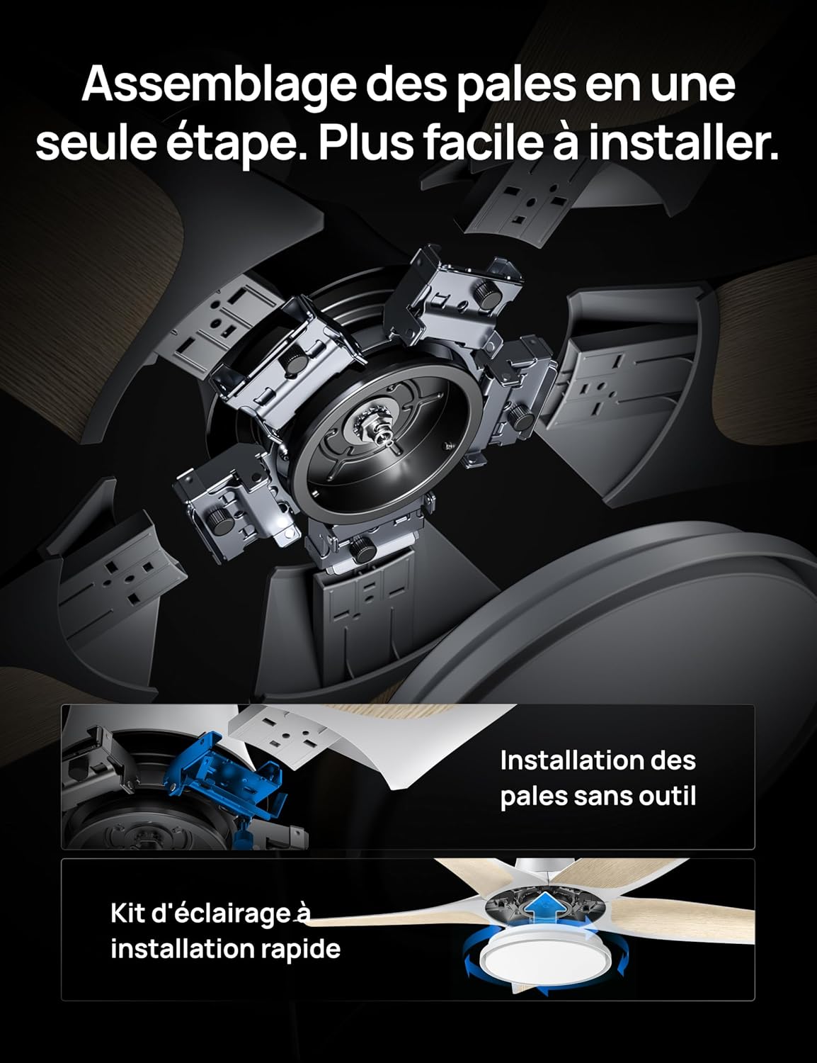 DREO Ventilateur De Plafond Intelligent à Profil Bas Avec Lumière 132 Cm, LED Dimmable à Température De Couleur Réglable, éclairage D’ambiance RGB, Moteur CC Silencieux, Installation Facile, Blanc，APP
