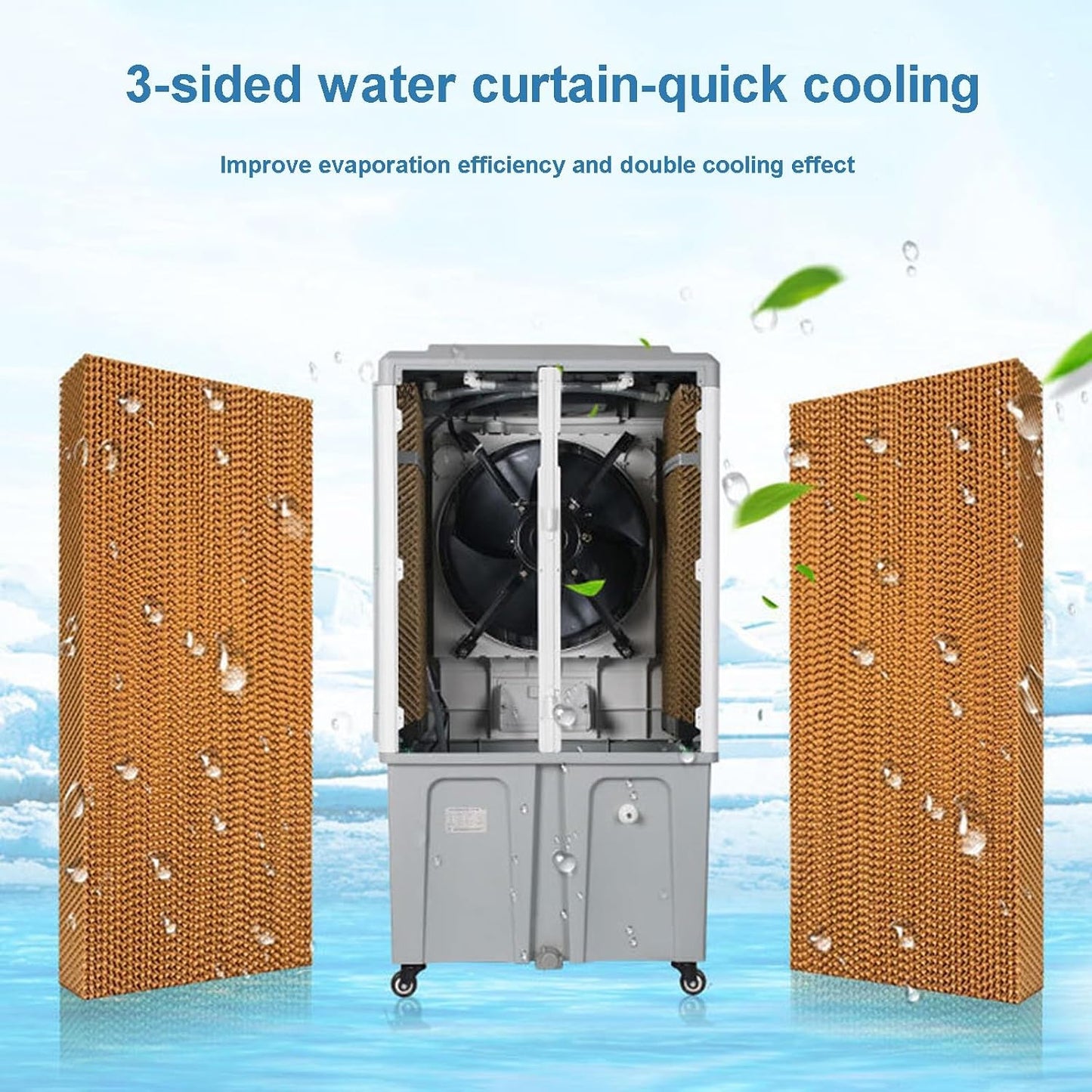GENERIC Refroidisseur D'air Portable 70L Avec Rideaux De Glace, Refroidisseur D'évaporation 3-en-1 Et Humidiificateur Pour L'intérieur Extérieur, Unité De Refroidissement Pitoyable Et Tranquille Sur Les Roues