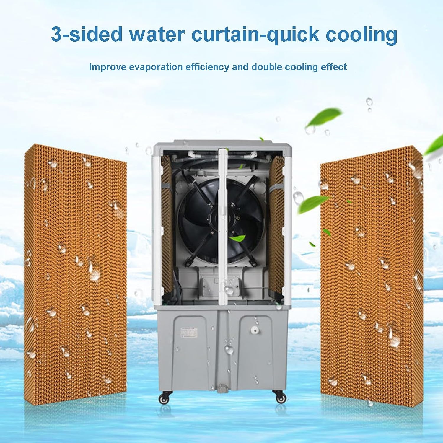 GENERIC Refroidisseur D'air Portable 70L Avec Rideaux De Glace, Refroidisseur D'évaporation 3-en-1 Et Humidiificateur Pour L'intérieur Extérieur, Unité De Refroidissement Pitoyable Et Tranquille Sur Les Roues
