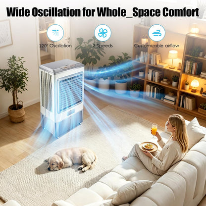  Climatiseur Portable, 12L, 3 IN 1 Ventilateur De Refroidisseur D'air évaporatif Avec écran à Distance Et LED, 3 Vitesses, 4 Modes, Réservoir, 2Ice Packs, 7.5H Minuterie Pour Le Bureau De Chambre à Dom