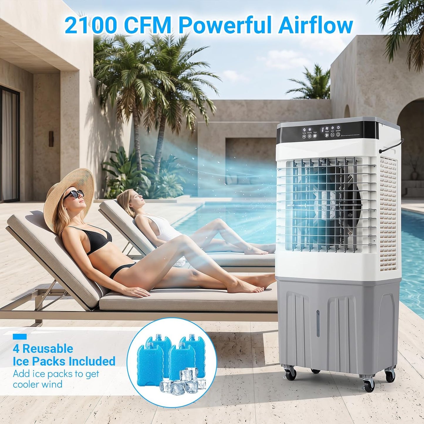 GENERIC Refroidisseur D'air Par évaporation Avec Télécommande, Ventilateur à 3 Vitesses, Humidificateur, Affichage LED, Minuterie 12 H, 4 Blocs De Glace, AC Portable Pour Chambre à Coucher Et Maison
