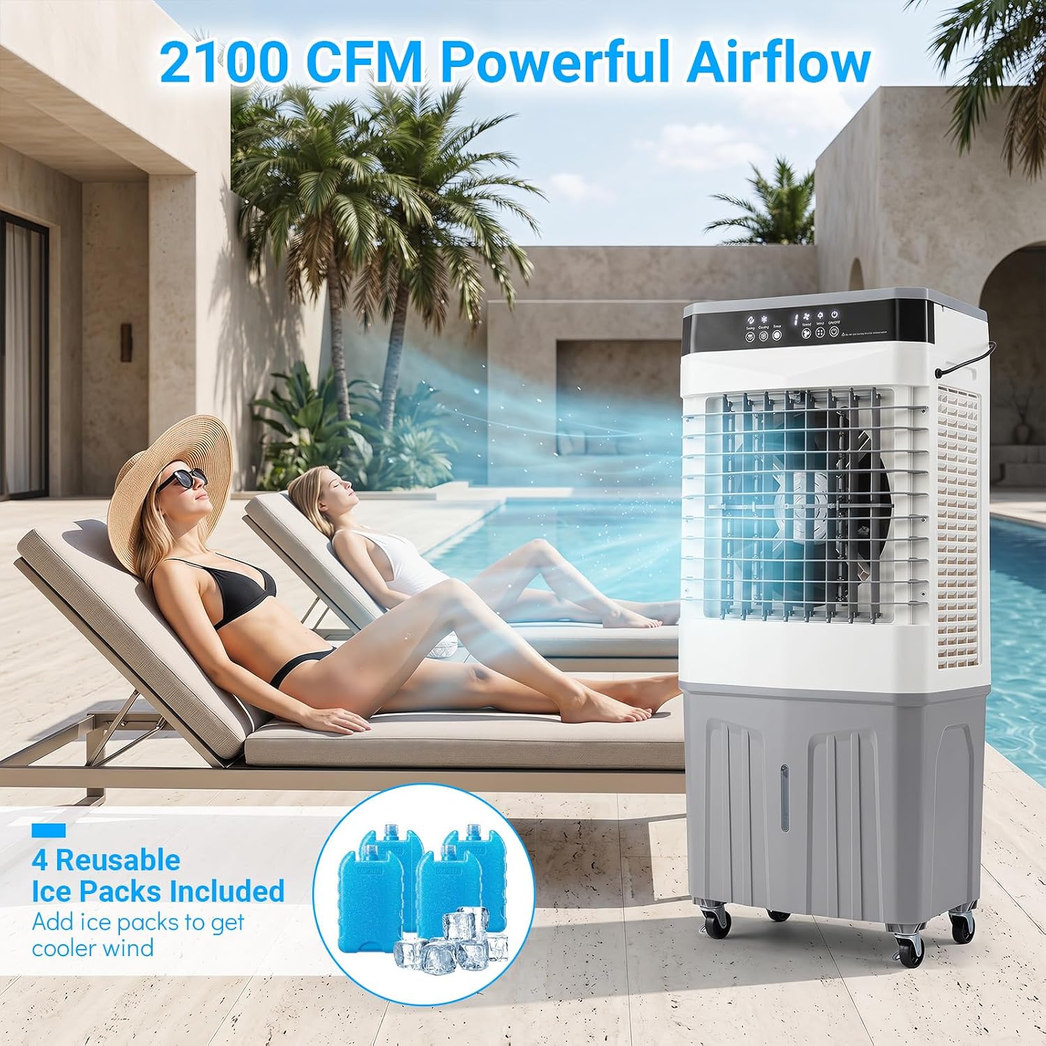 GENERIC Refroidisseur D'air Par évaporation Avec Télécommande, Ventilateur à 3 Vitesses, Humidificateur, Affichage LED, Minuterie 12 H, 4 Blocs De Glace, AC Portable Pour Chambre à Coucher Et Maison