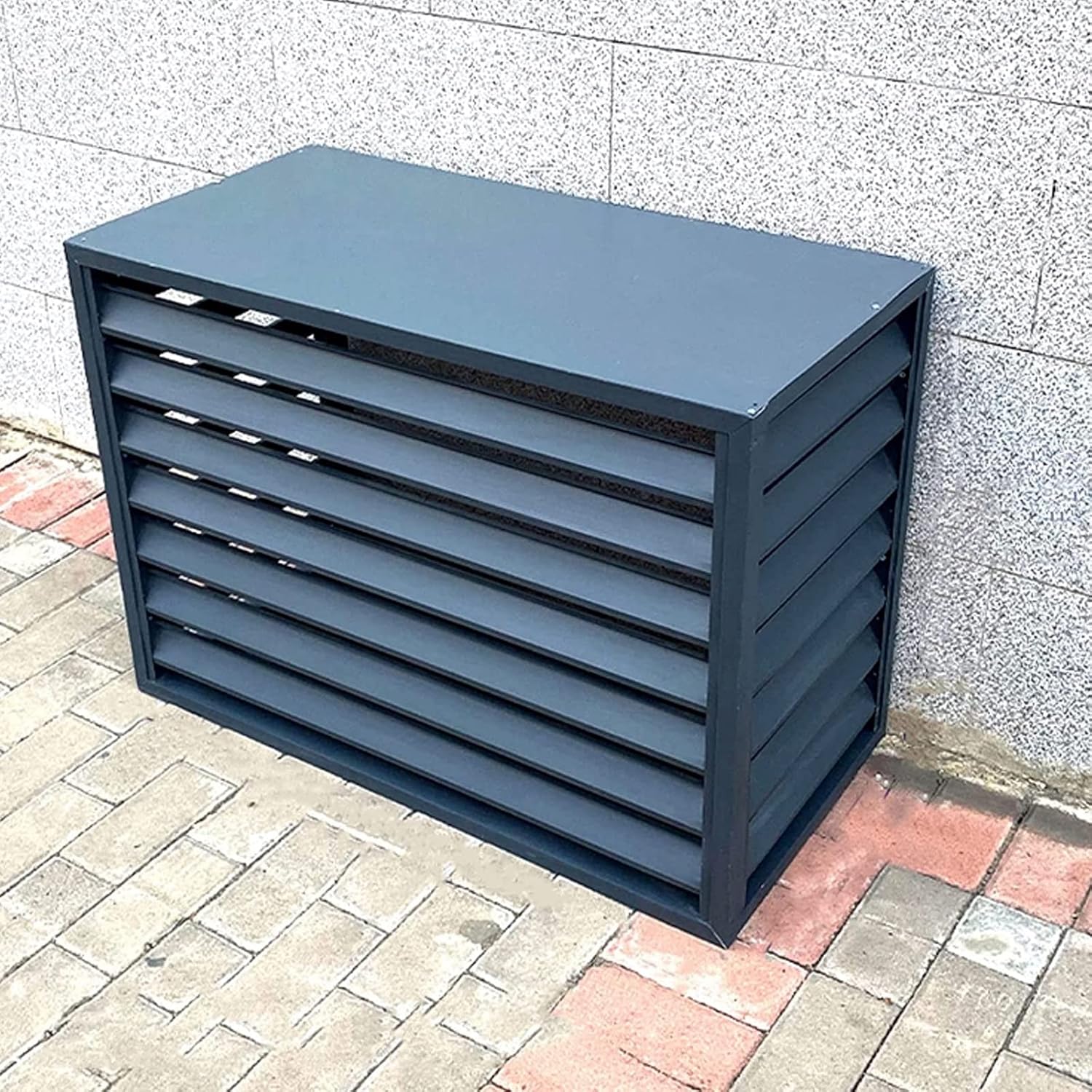 GENERIC Housse De Protection Pour Climatiseur Extérieur – Clôture En Aluminium Robuste Avec Persiennes Pour Balcon, Jardin, Protection De L'intimité, Gris, 4 Côtés, 100 X 70 X 50 Cm