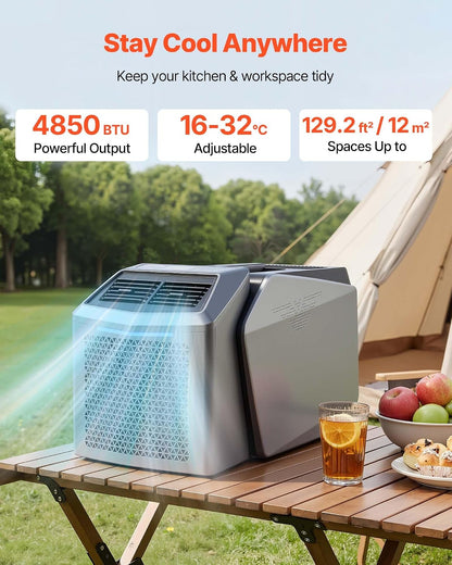  VEVOR Climatiseur Portable Pour Camping 4850 BTU, Climatiseur Mobile Split à Double Tuyau Pour Tente Et Camping-car, Avec Télécommande, Température Réglable 16-32 ℃, Débit D'Air 200 M³/h, Gris Foncé