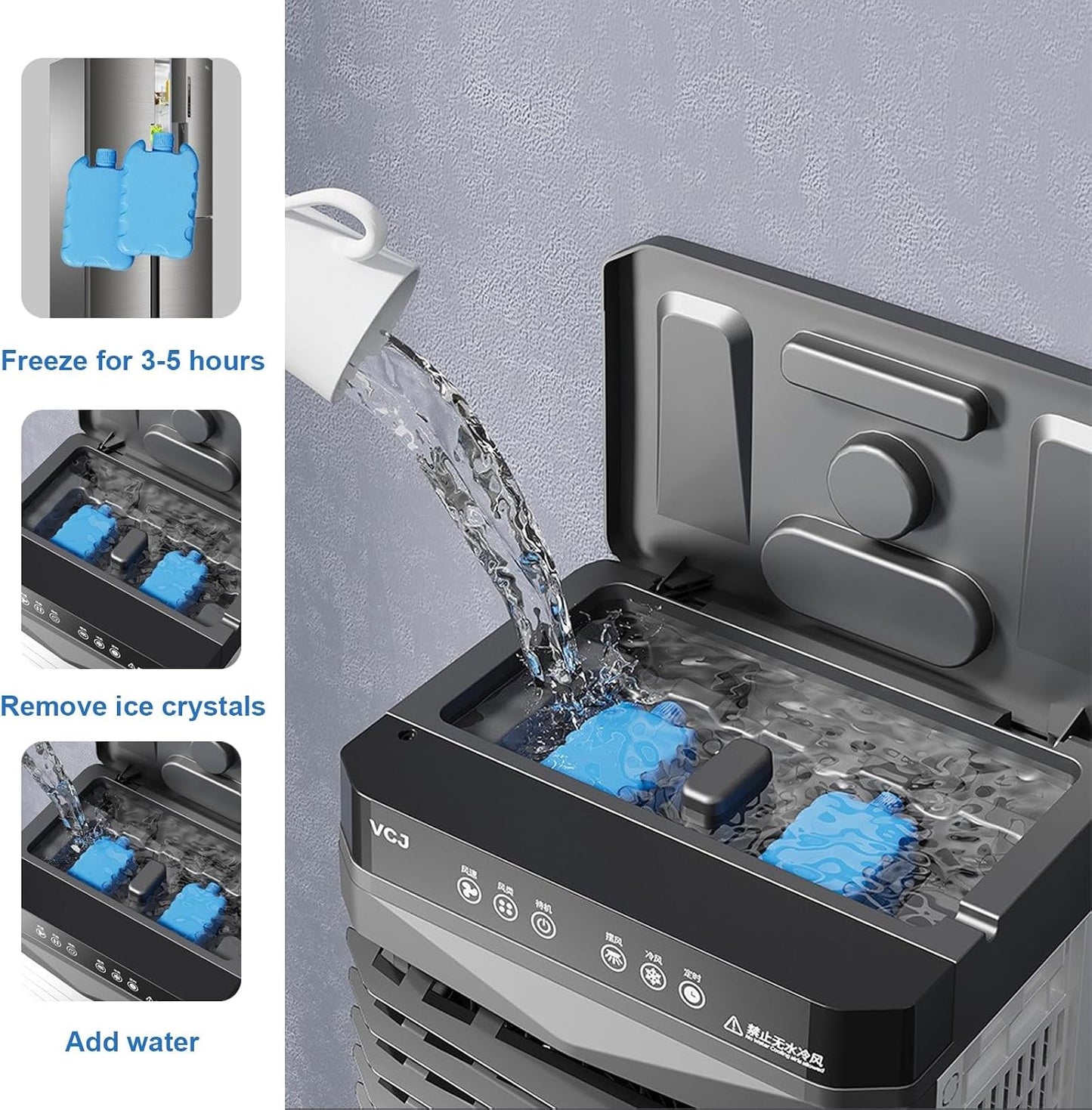 GENERIC Refroidisseur D'air évaporatif, Ventilateur De Refroidissement Portable 3 En 1 Avec Minuterie De 12 Heures, Oscillation à 120 °, Télécommande, Réservoir D'eau 13,2 Gal, 4 Packs De Glace Pour Une Utili