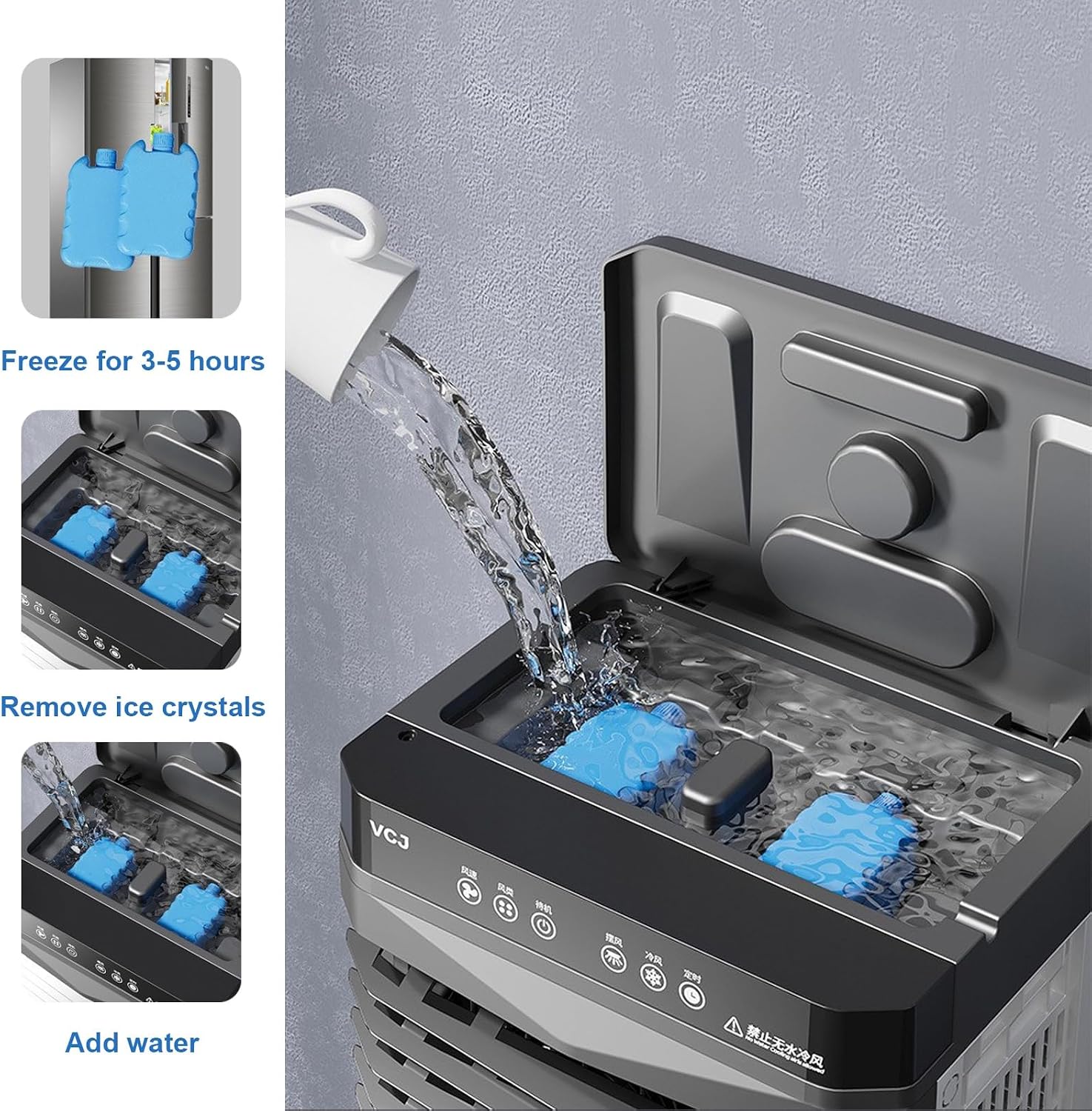 GENERIC Refroidisseur D'air évaporatif, Ventilateur De Refroidissement Portable 3 En 1 Avec Minuterie De 12 Heures, Oscillation à 120 °, Télécommande, Réservoir D'eau 13,2 Gal, 4 Packs De Glace Pour Une Utili