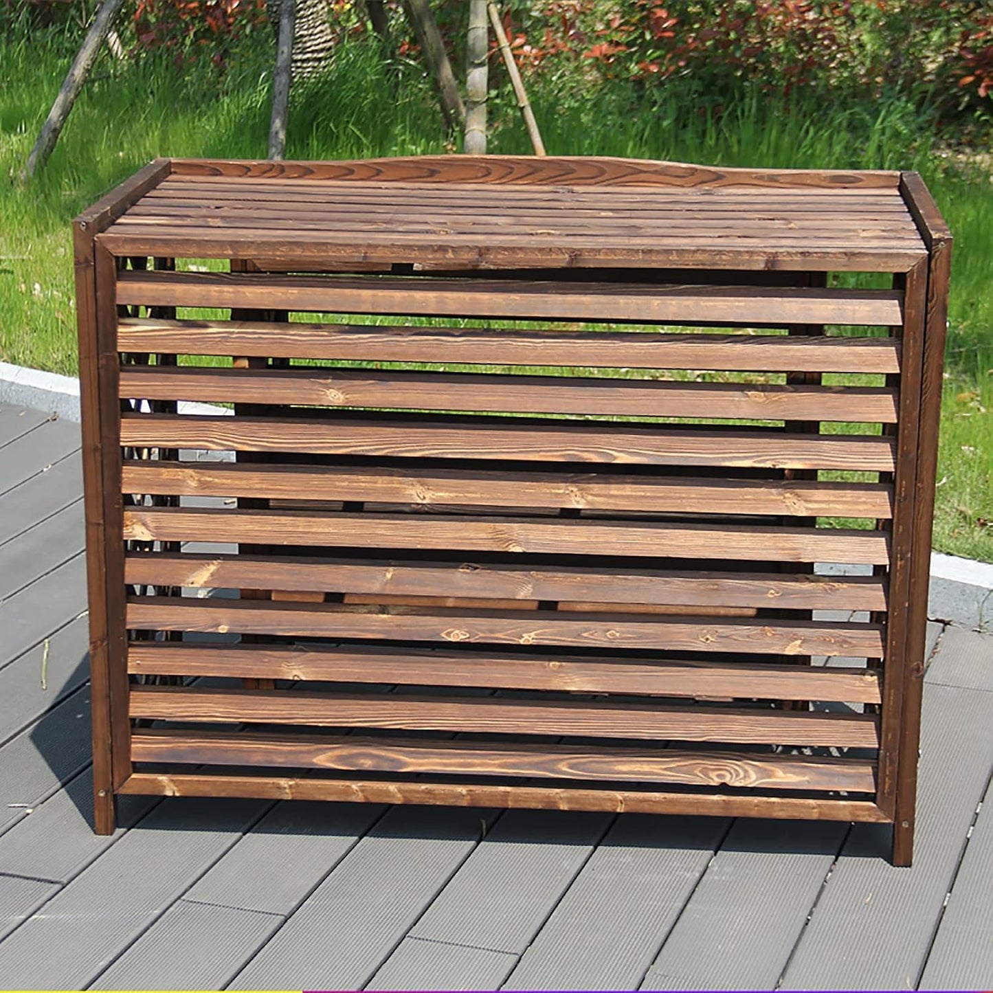  Housse De Protection Pour Climatiseur Extérieur En Bois Massif Pour Unités De Climatisation, écran Décoratif En Bois Et Support De Fleurs Résistant Aux Intempéries Pour Unité De Climatisation