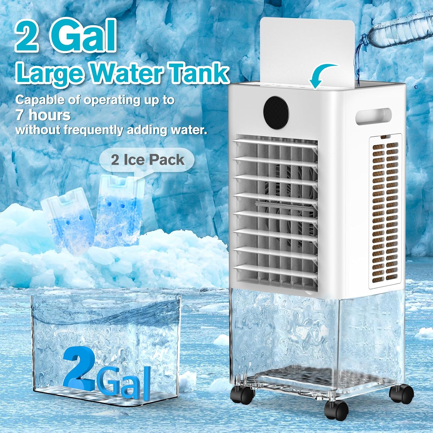  Climatiseur Portable Sans Fenêtre, Refroidisseur De Marais 3 En 1 Sans Canaux Avec Télécommande, Minuterie De 12 Heures Et Réservoir De 1 Gallon, 3 Modes, 2 Vitesses, Refroidisseur D'air