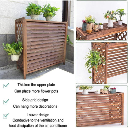 GENERIC Housse De Protection En Bois Pour Climatiseur Extérieur - Anti-corrosion - Grille Décorative Pour Pompe à Chaleur Et Support De Fleurs - 100 X 92 Cm