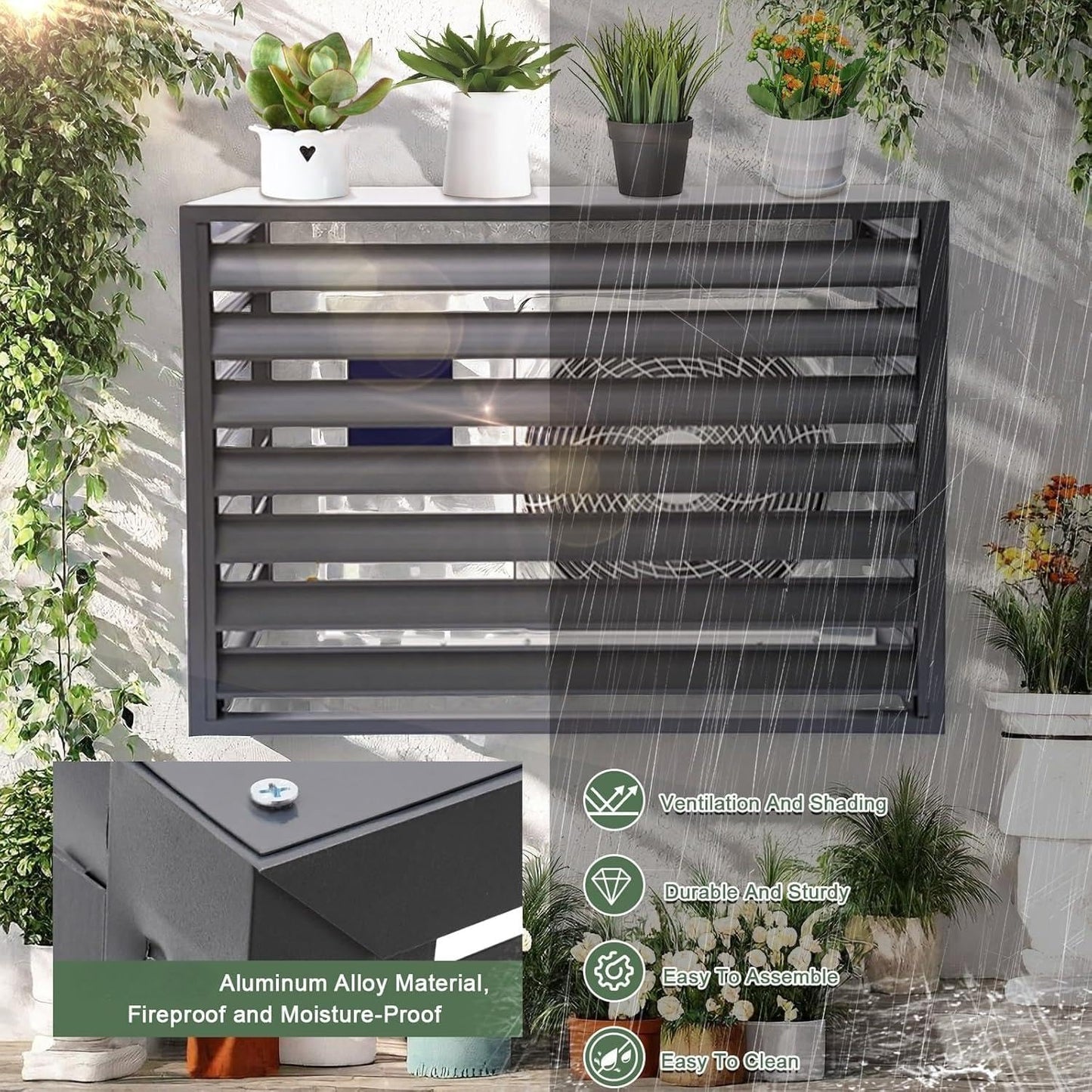 GENERIC Housse De Protection En Aluminium Pour Climatiseur - Résistant Aux Intempéries - Pour Extérieur - Protection Contre Le Condensateur - Assemblage Facile - Protection Toutes Saisons