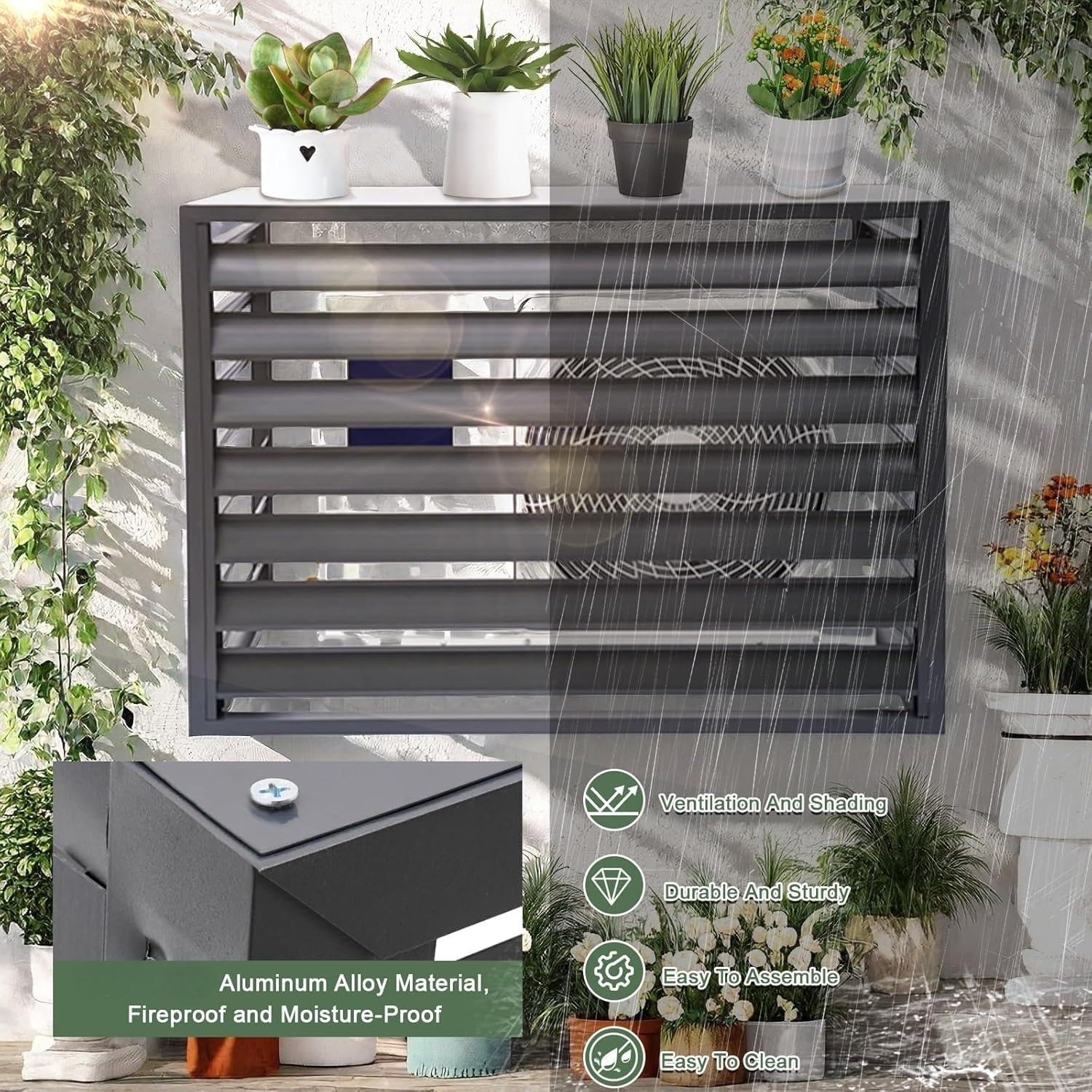 GENERIC Housse De Protection En Aluminium Pour Climatiseur - Résistant Aux Intempéries - Pour Extérieur - Protection Contre Le Condensateur - Assemblage Facile - Protection Toutes Saisons