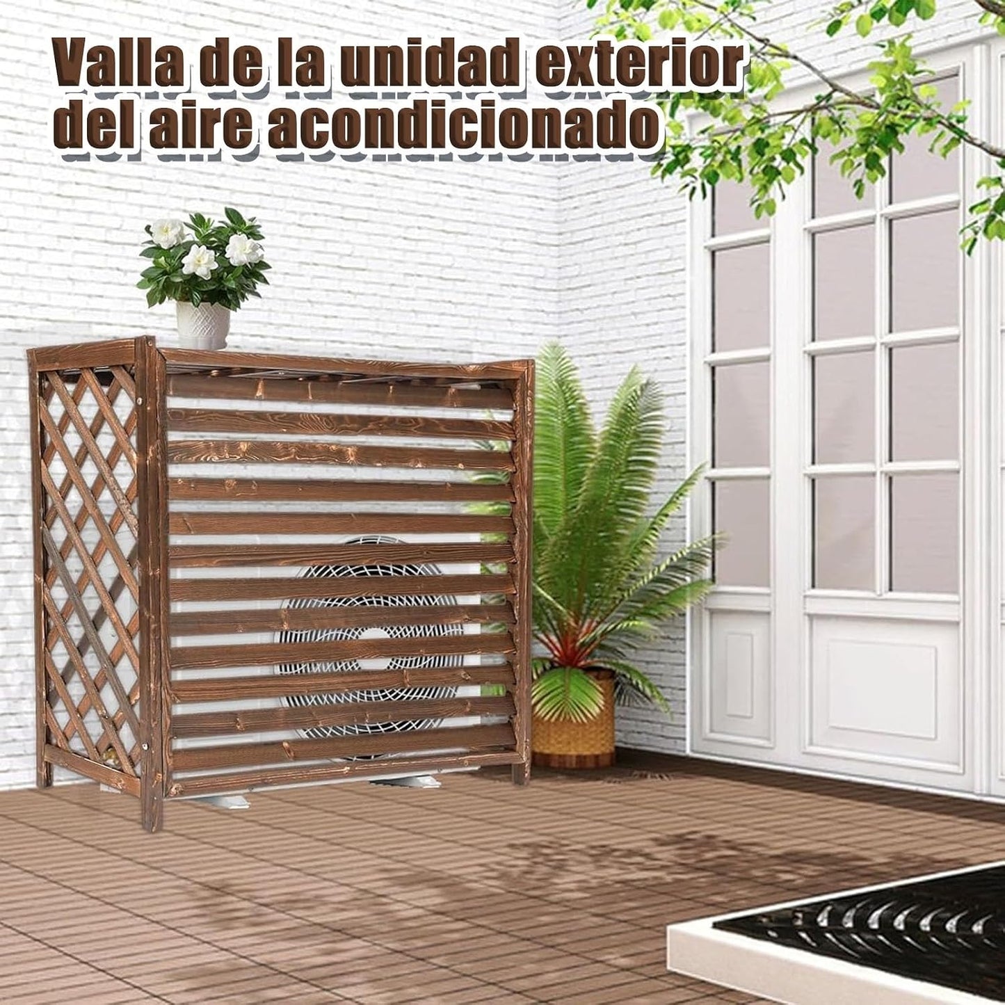  Housse De Protection Pour Climatiseur Extérieur En Bois Rustique, Installation Facile Pour Unité Extérieure, 105 X 47 X 80 Cm, Protection Pour Unité Climatique, Résistante Aux Intempéries, Décoration