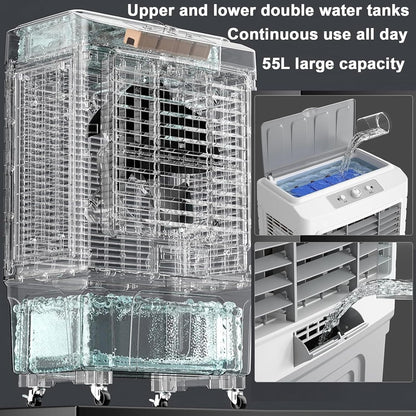  Rafraîchisseur D'air Évaporatif Commercial, 150 W Portable Avec Grand Réservoir D'eau De 55 L, Oscillation à 120°, 3 Vitesses De Ventilation, Pour Intérieur Et Extérieur(150W)