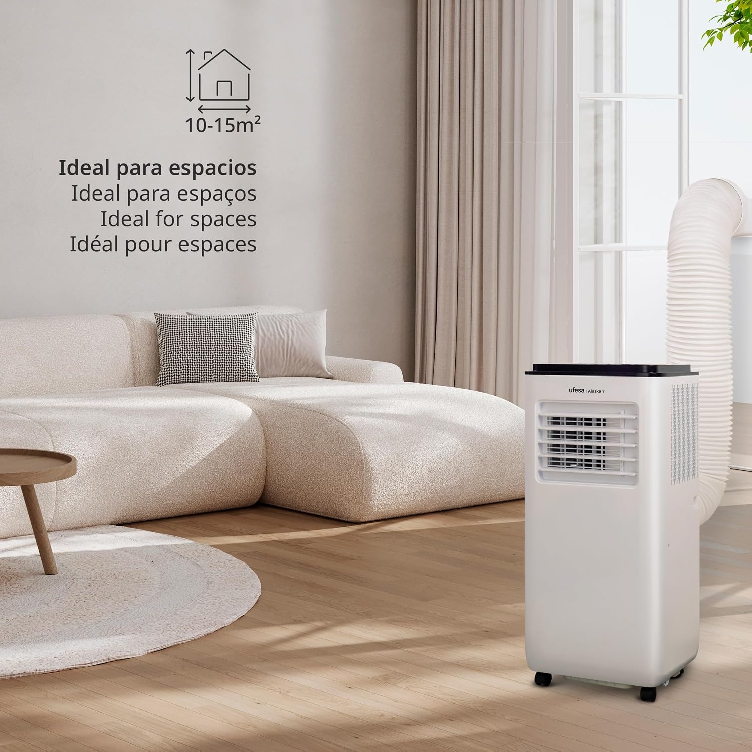  Ufesa Climatiseur Portable A7 3en1, Refroidissement, Ventilation Et Déshumidification, 7000 BTU/jour, Silencieux, Affichage LED, Minuterie 24h, Jusqu'à 12m², Gaz R290, Télécommande
